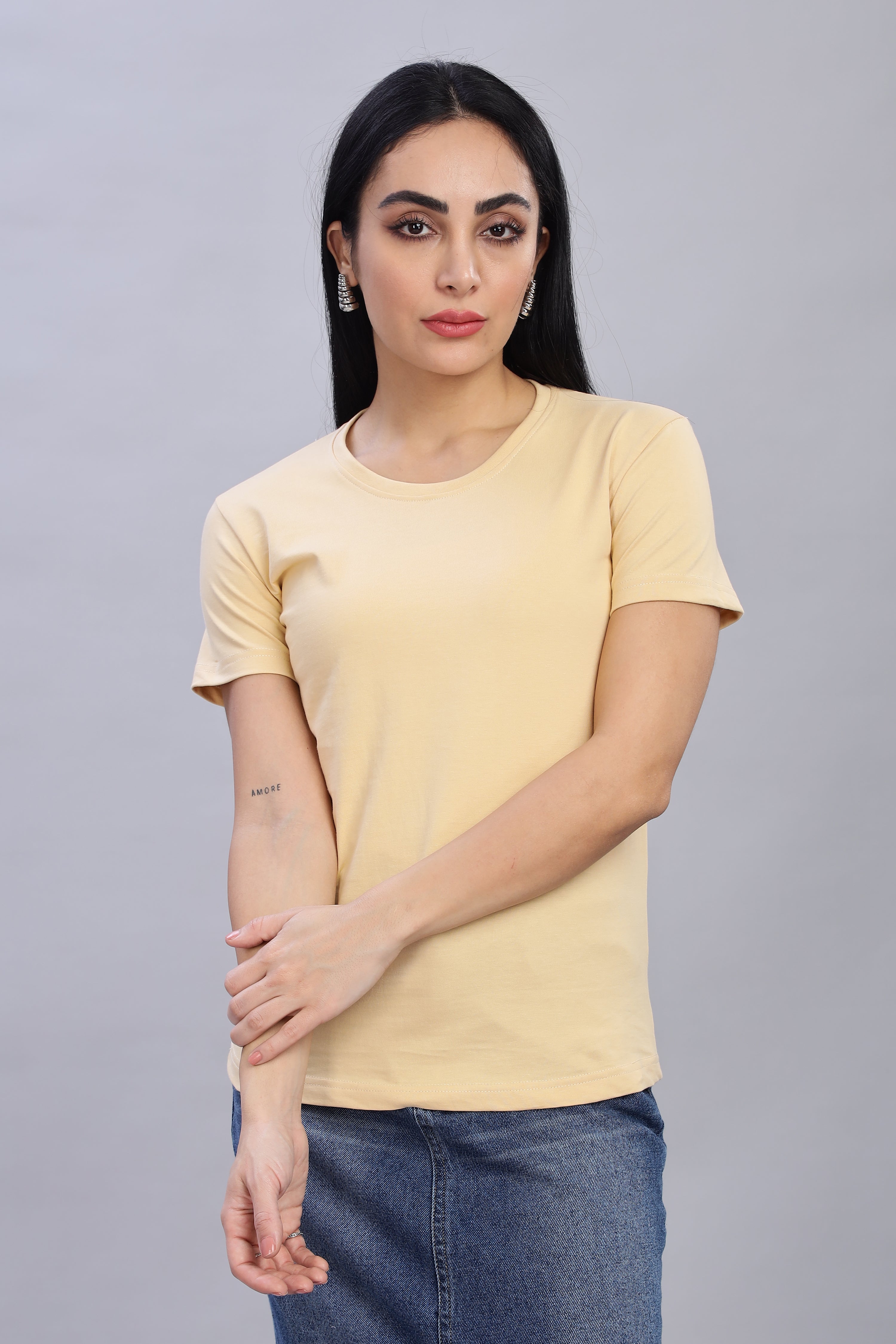 Cream Cotton Half Sleeve T-Shirt