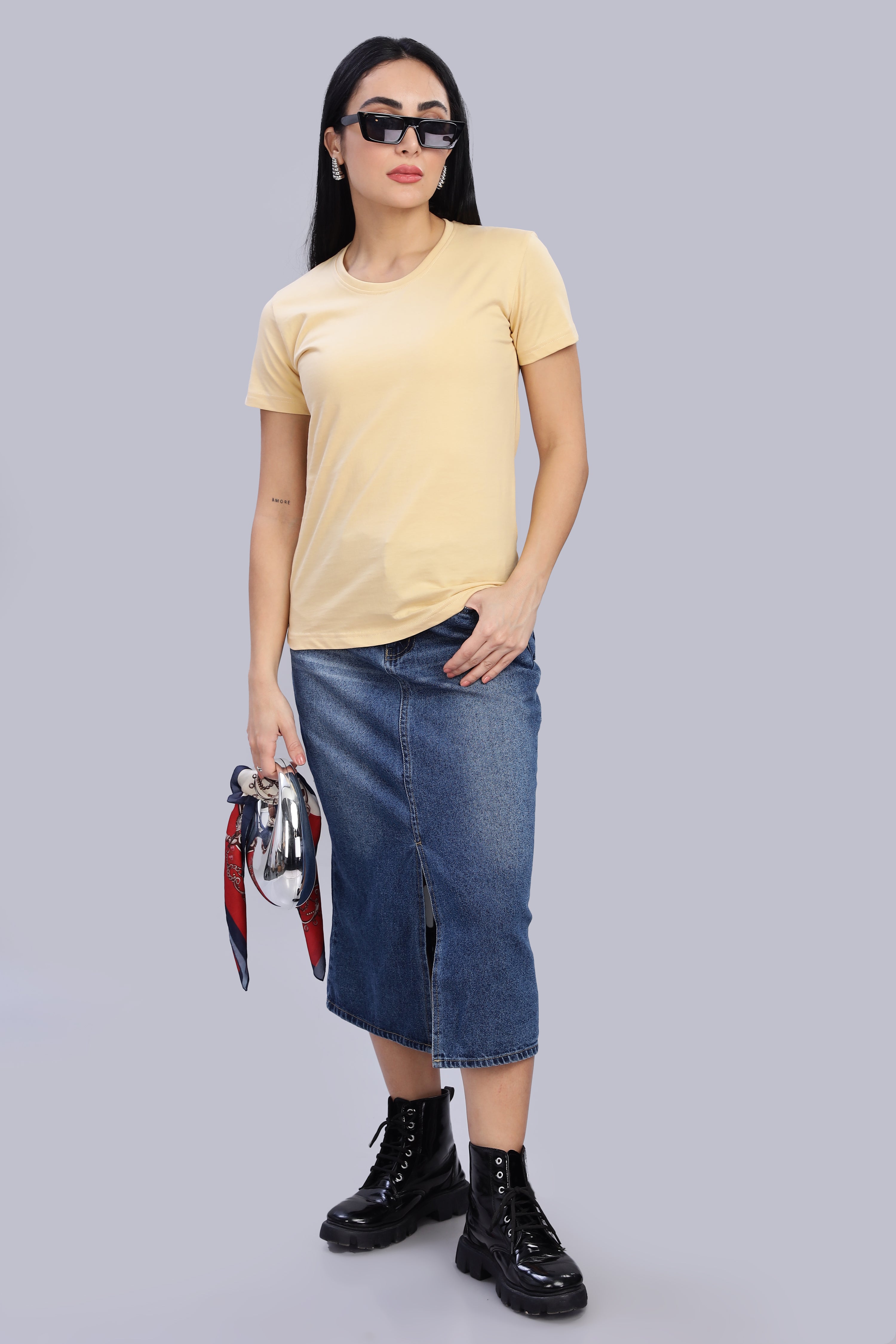 Cream Cotton Half Sleeve T-Shirt