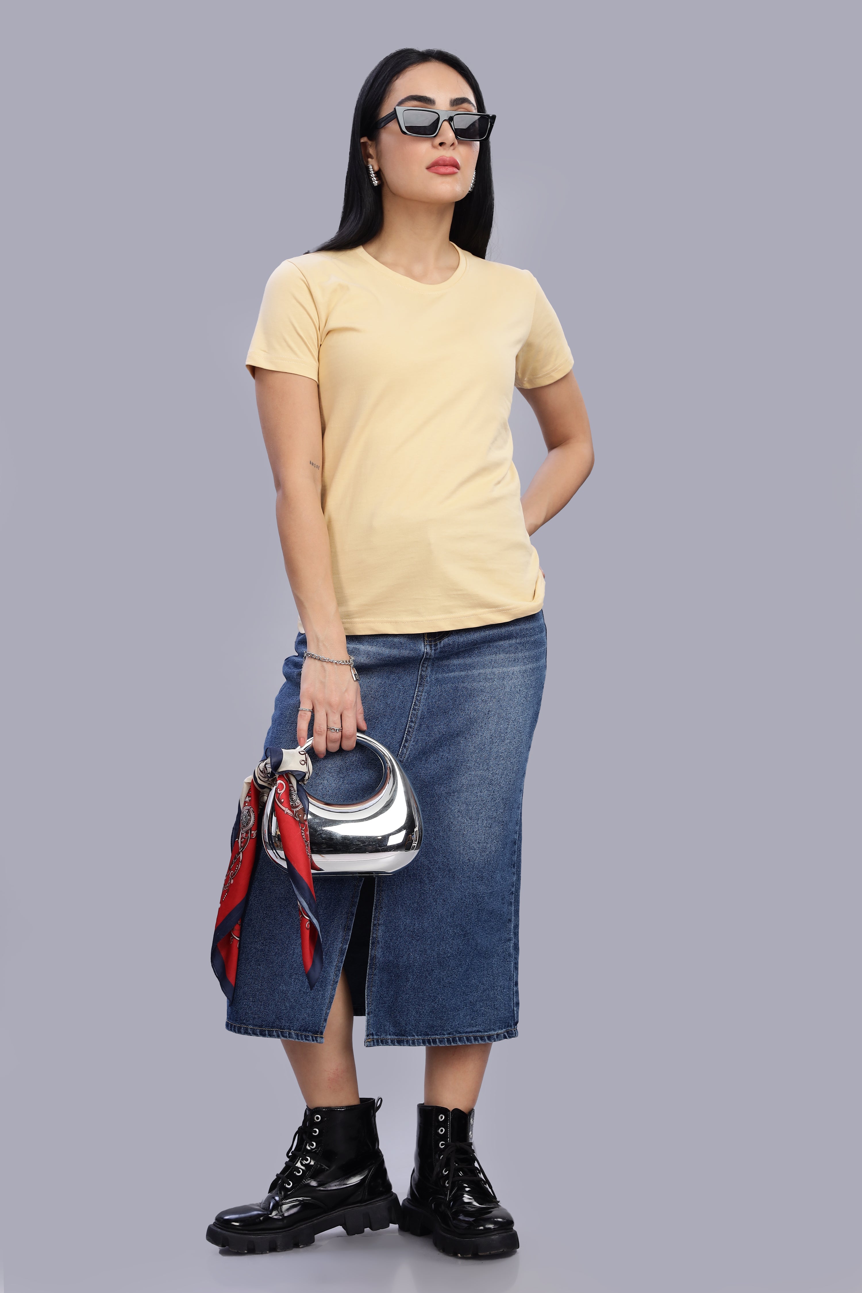 Cream Cotton Half Sleeve T-Shirt