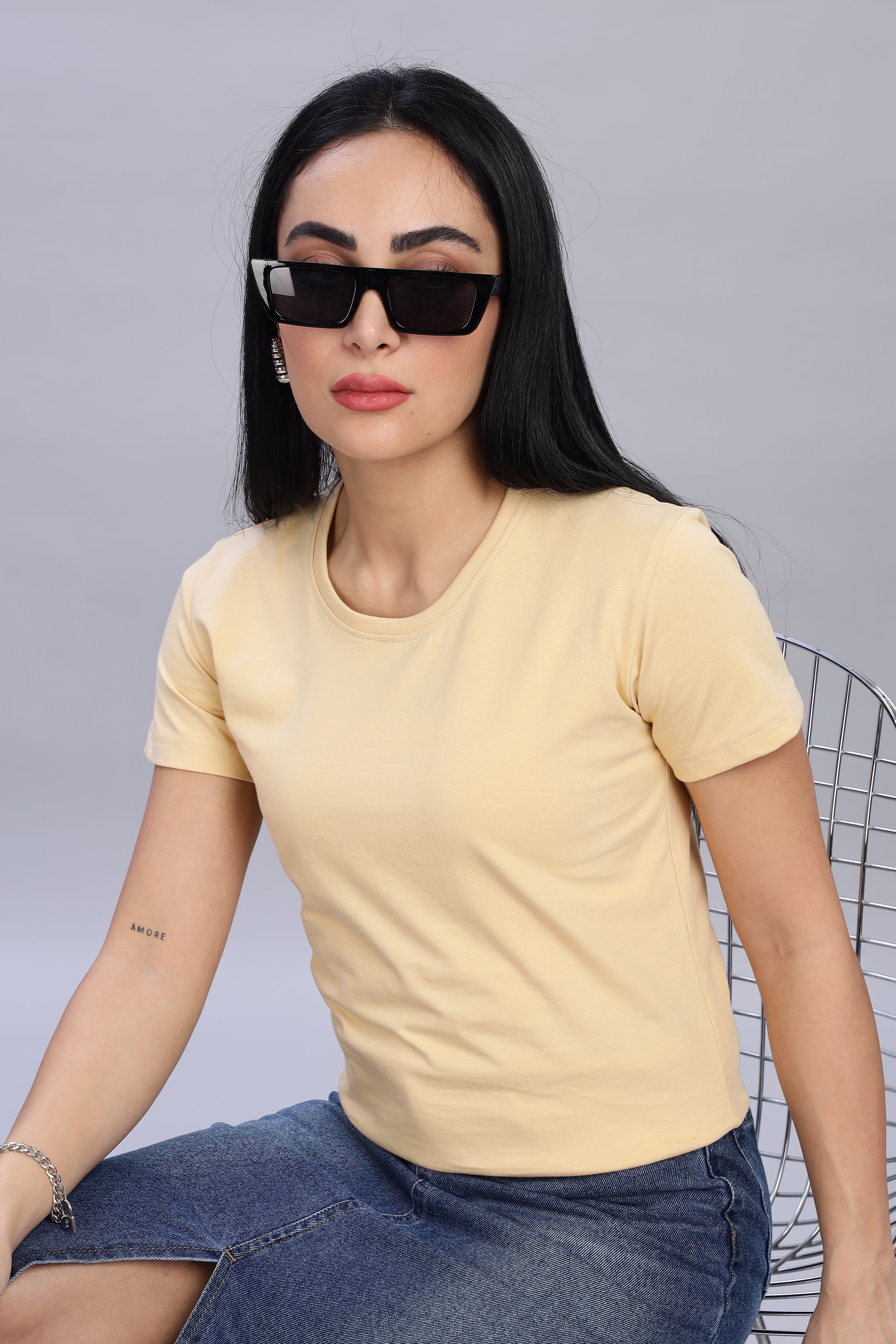 Cream Cotton Half Sleeve T-Shirt