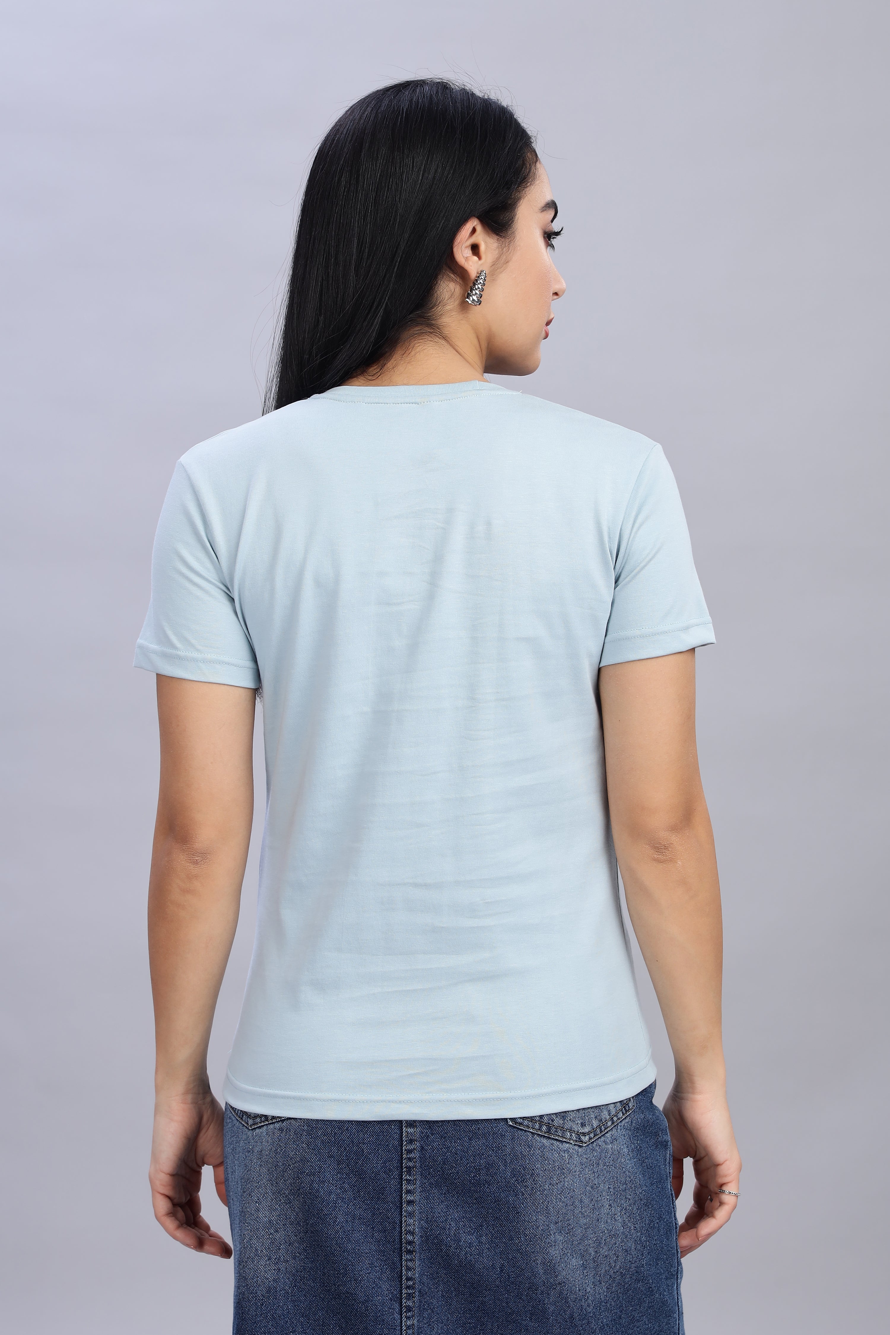 Pigeon Blue Cotton Half Sleeve T-Shirt