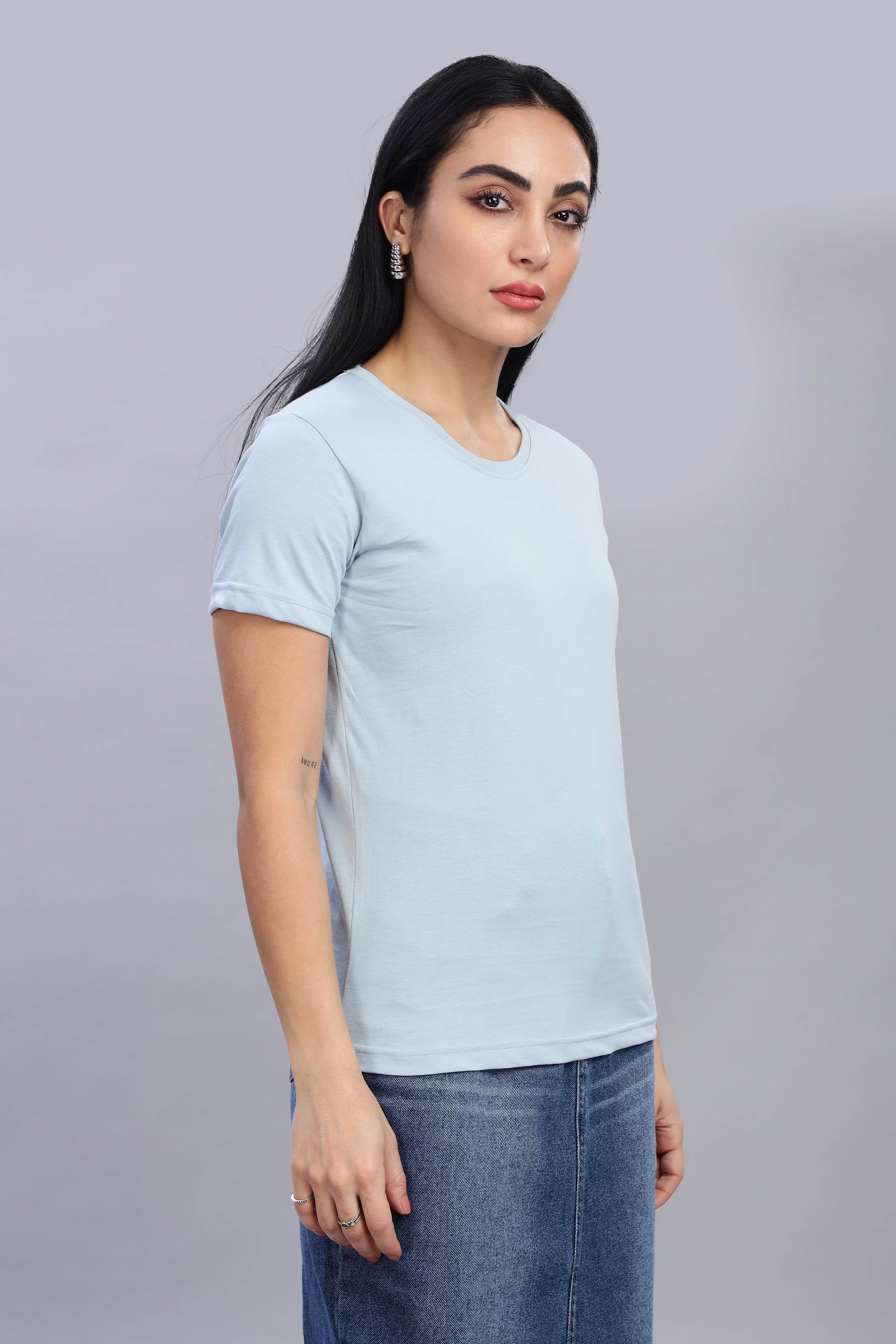 Pigeon Blue Cotton Half Sleeve T-Shirt