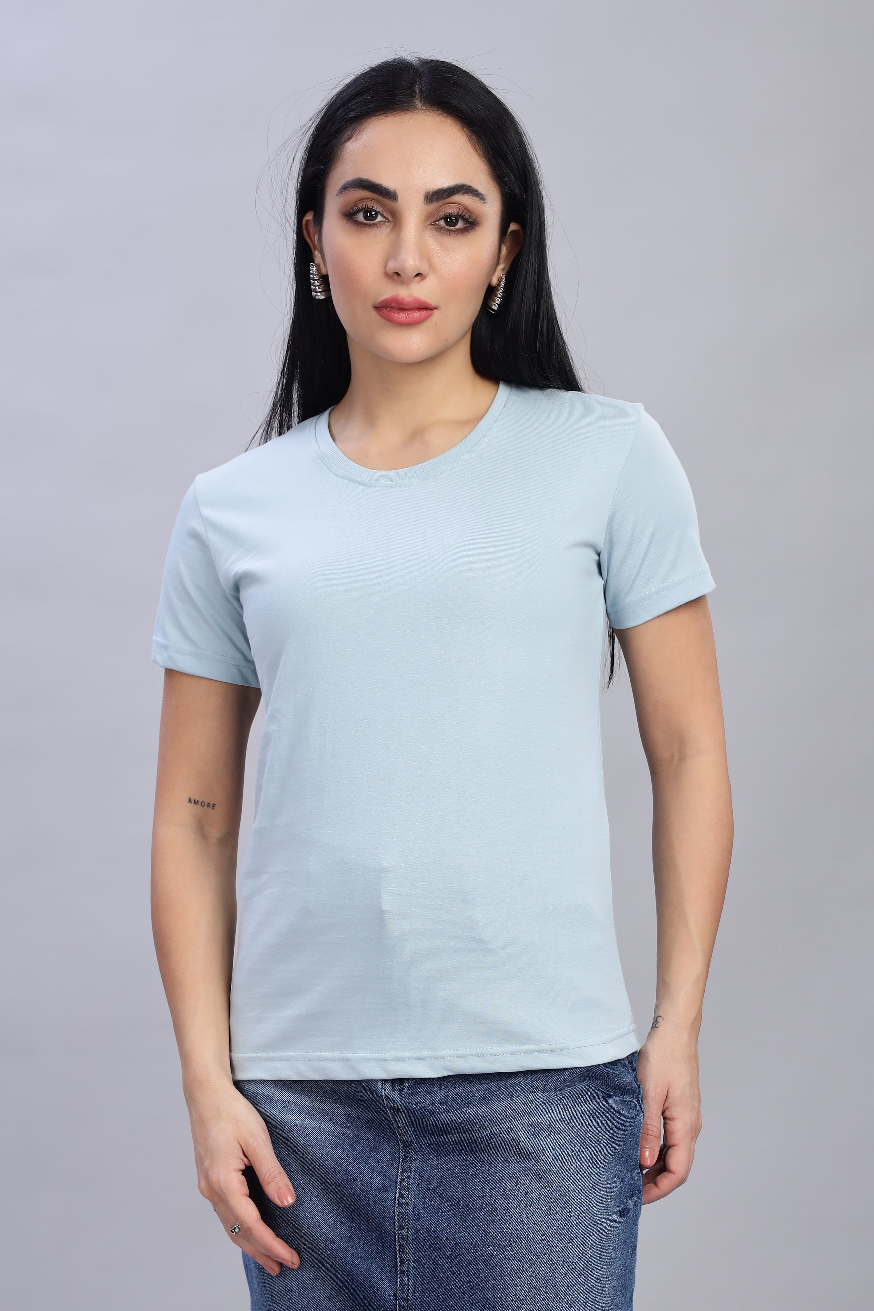Pigeon Blue Cotton Half Sleeve T-Shirt