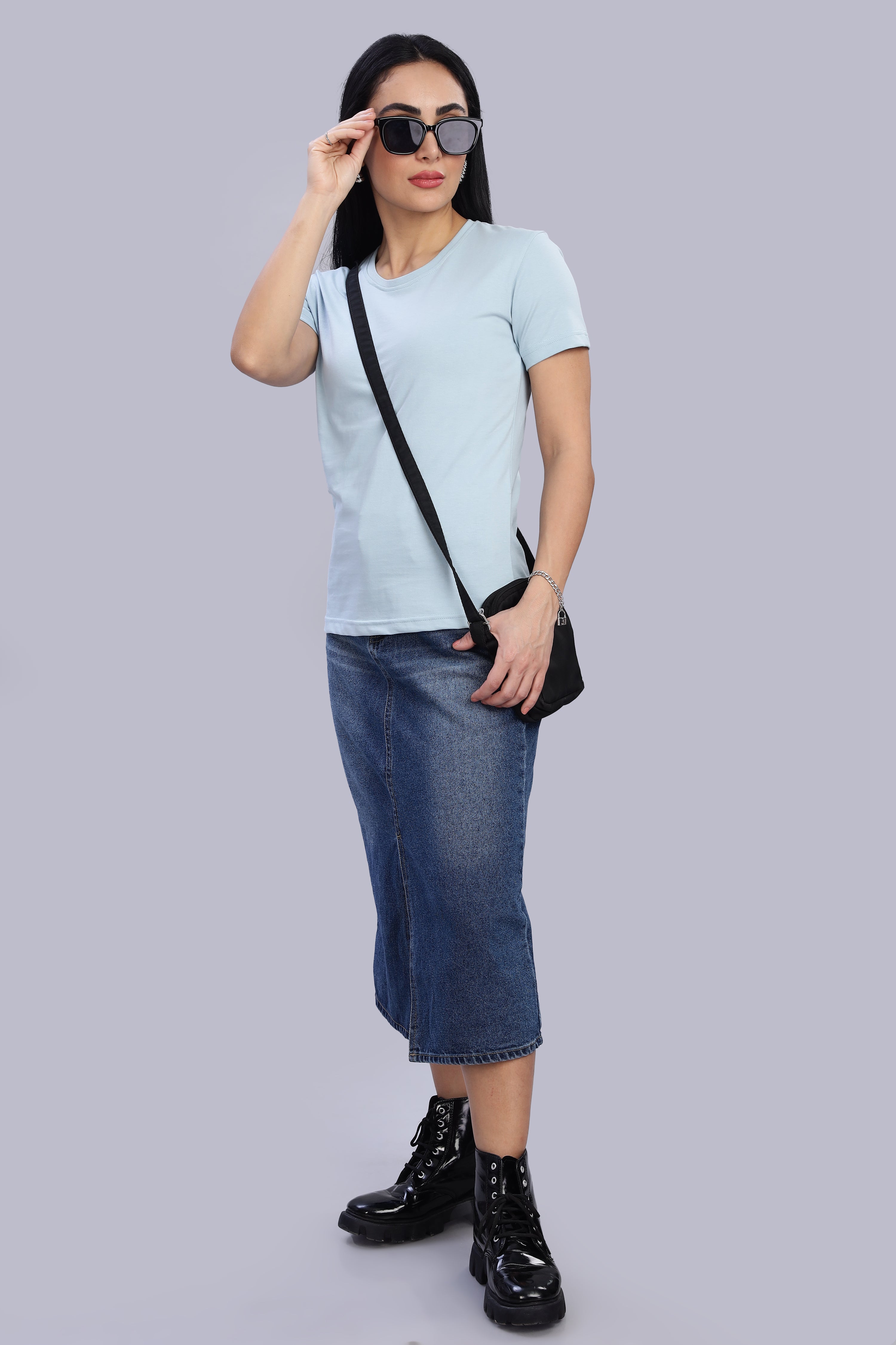 Pigeon Blue Cotton Half Sleeve T-Shirt