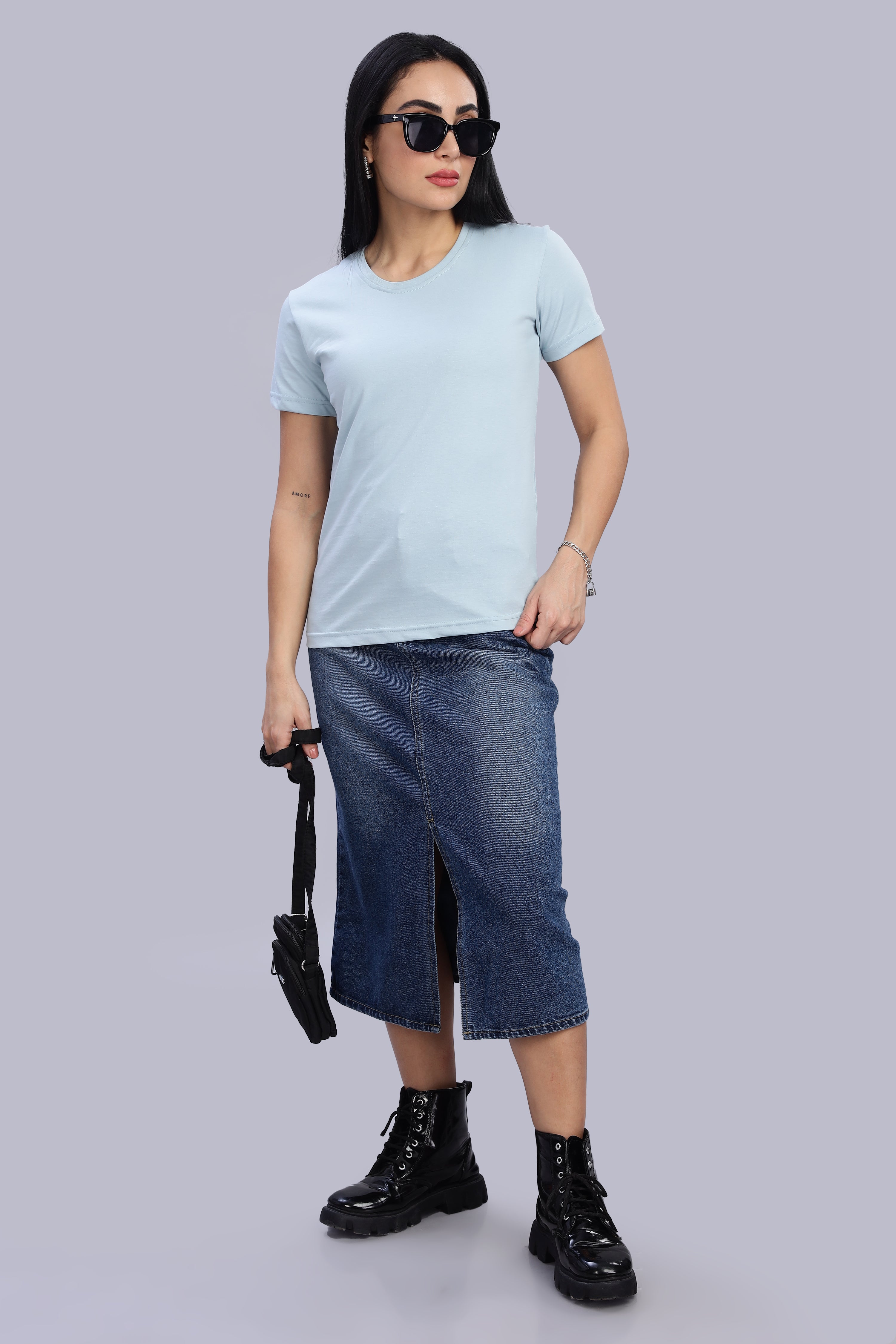 Pigeon Blue Cotton Half Sleeve T-Shirt