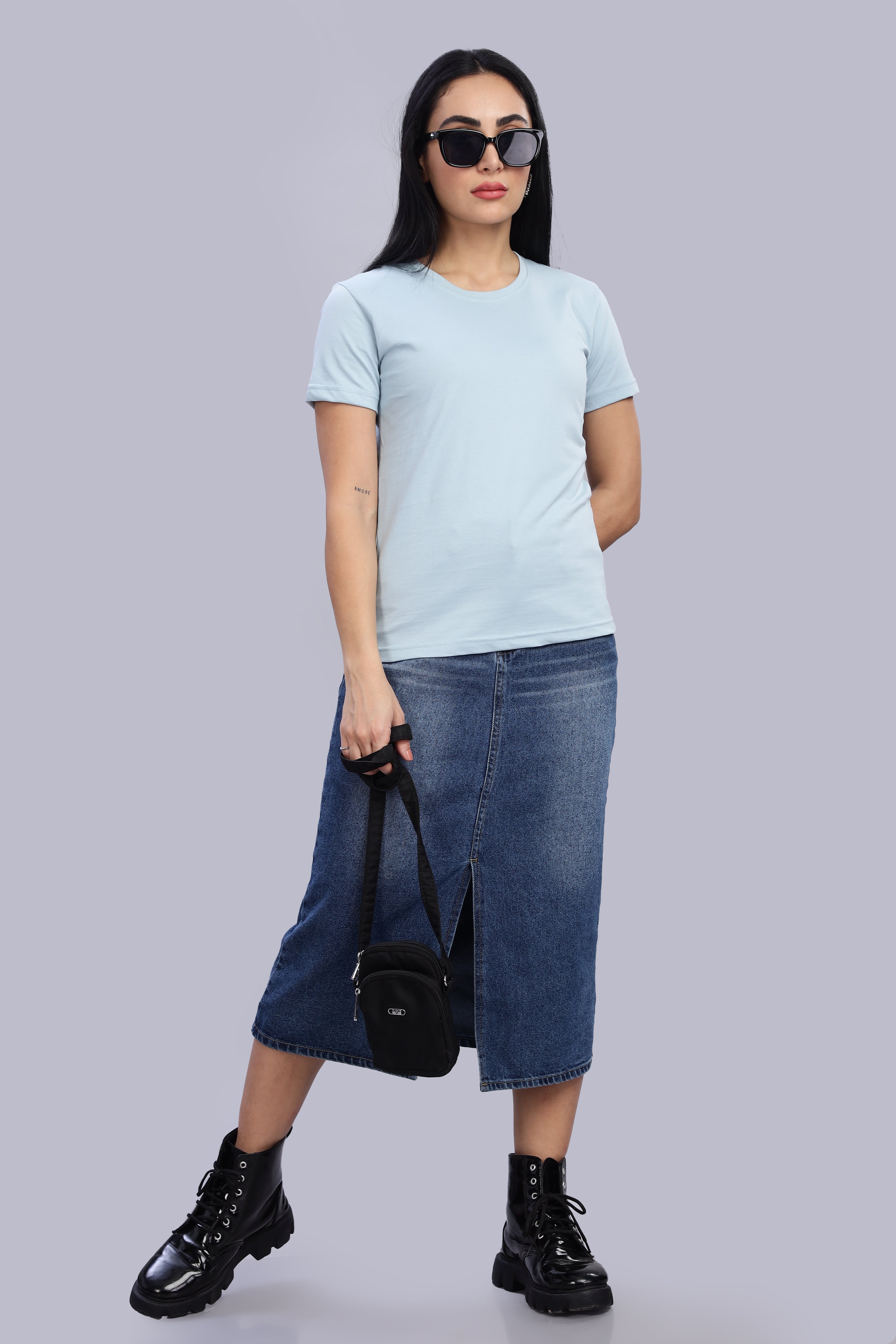Pigeon Blue Cotton Half Sleeve T-Shirt