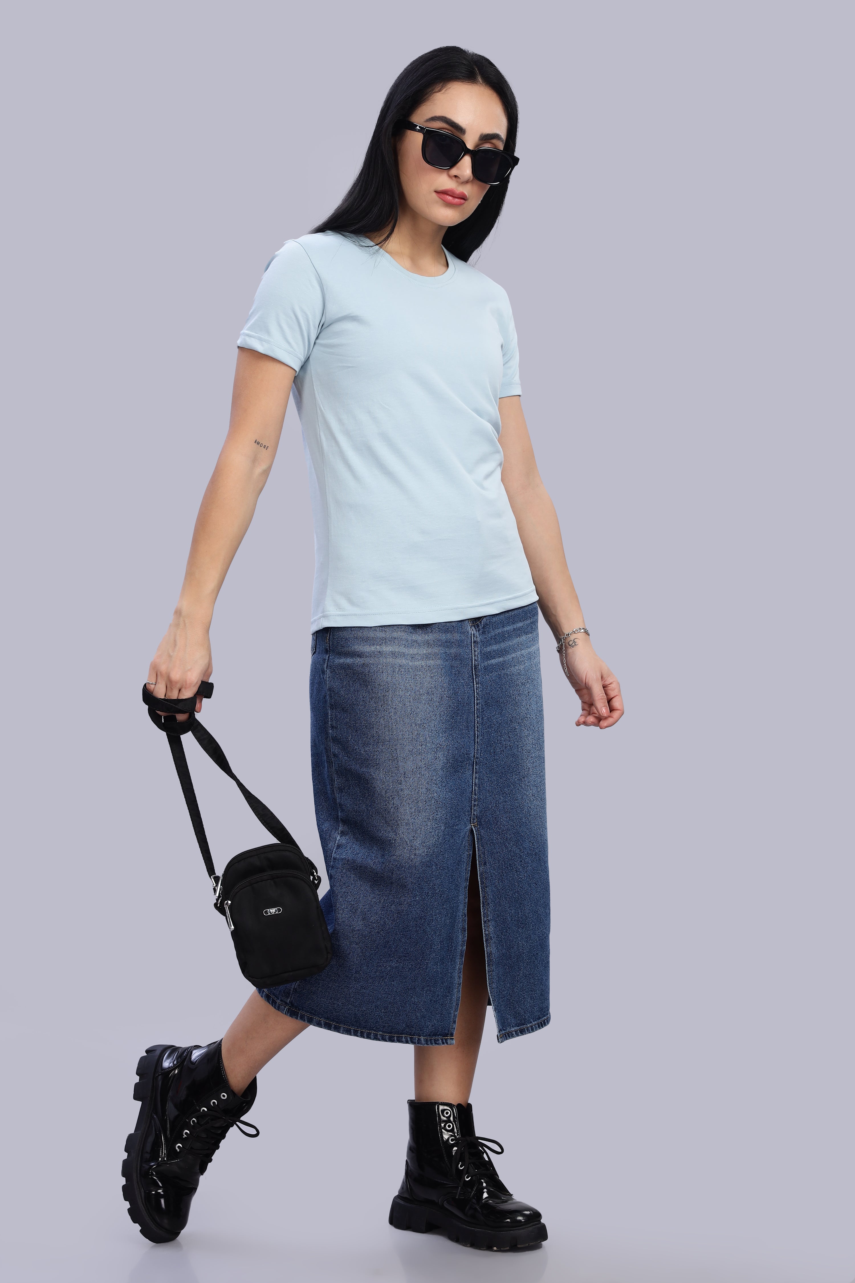 Pigeon Blue Cotton Half Sleeve T-Shirt