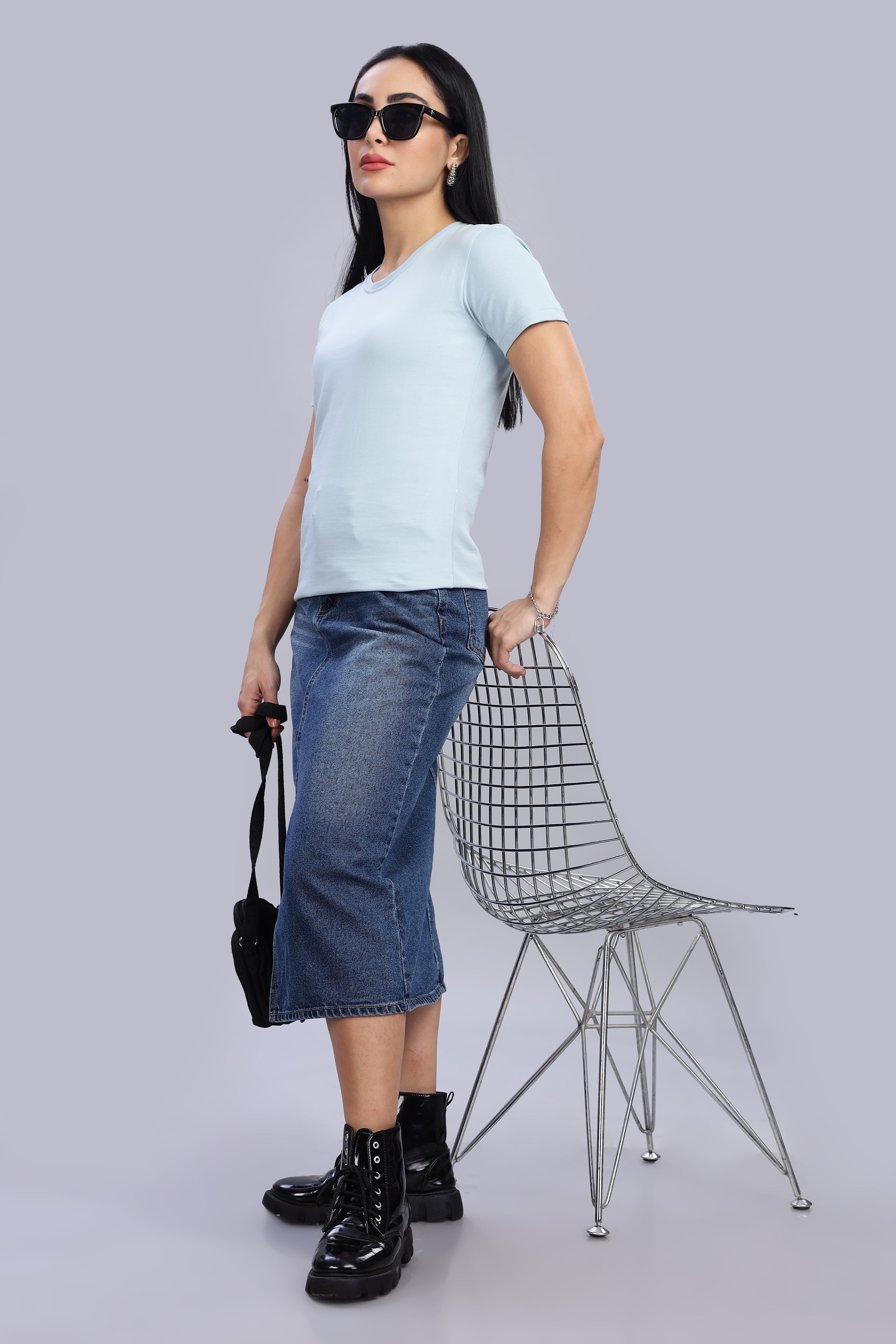 Pigeon Blue Cotton Half Sleeve T-Shirt