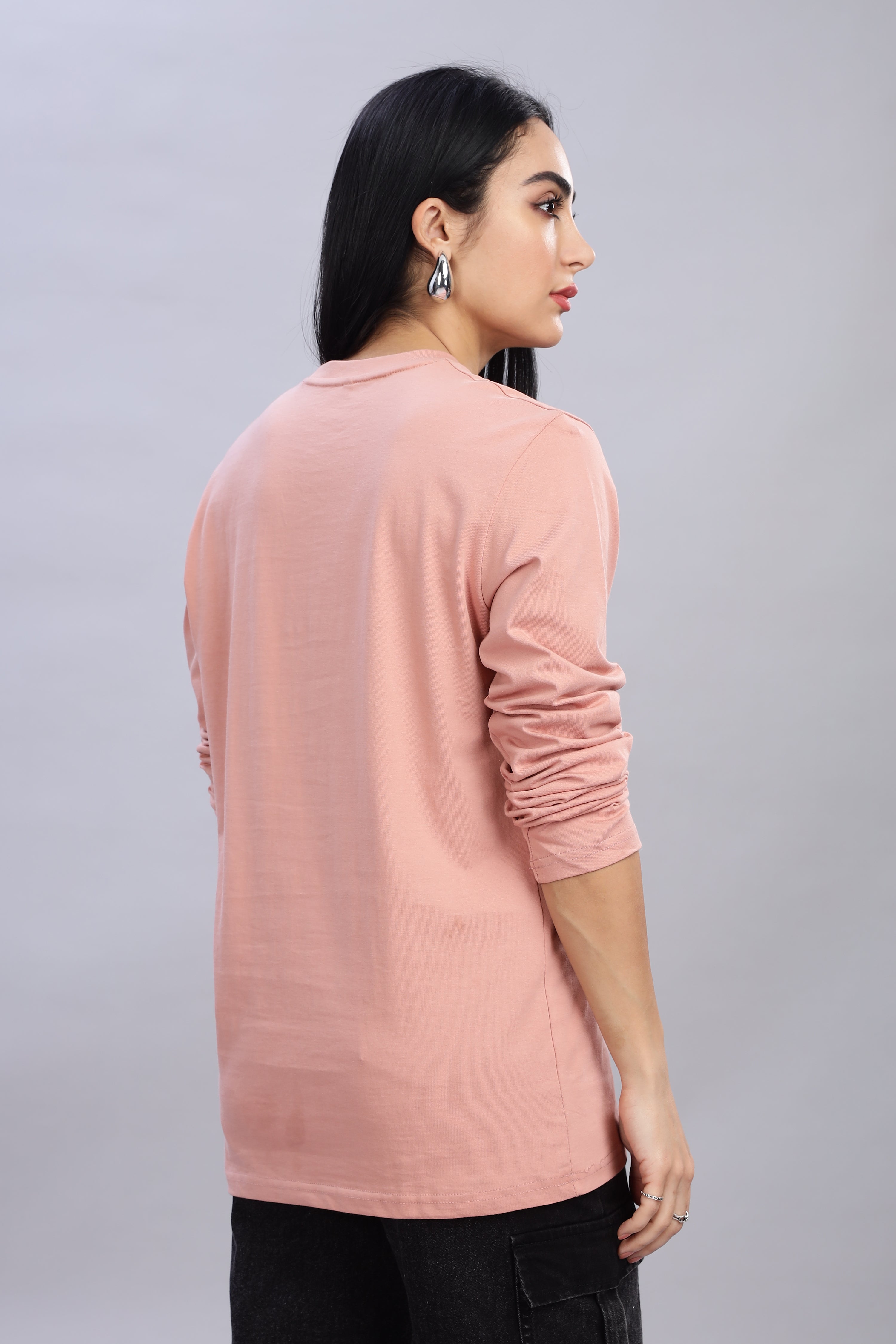 Peach Long Sleeve Crew Neck T-Shirt