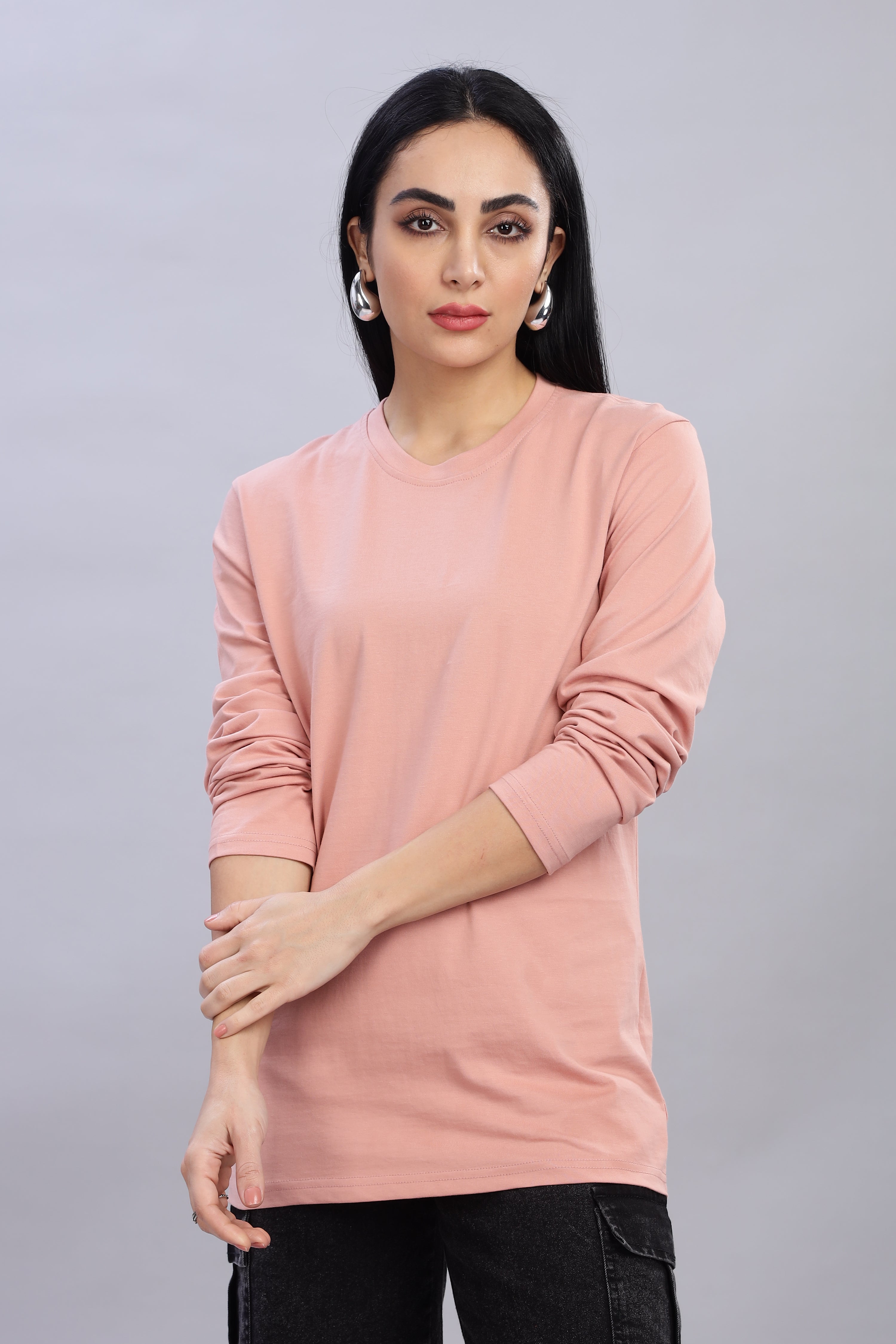 Peach Long Sleeve Crew Neck T-Shirt