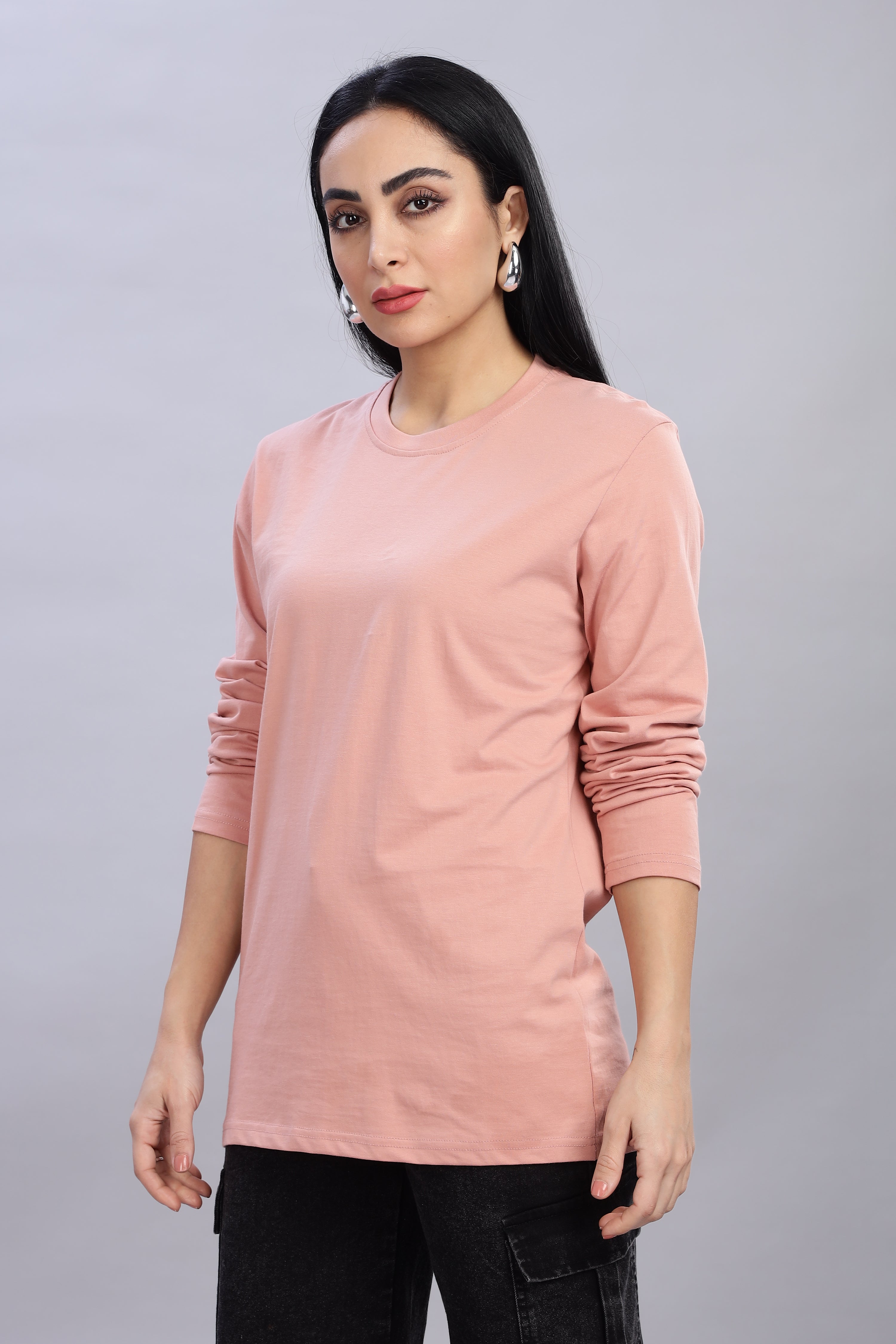 Peach Long Sleeve Crew Neck T-Shirt