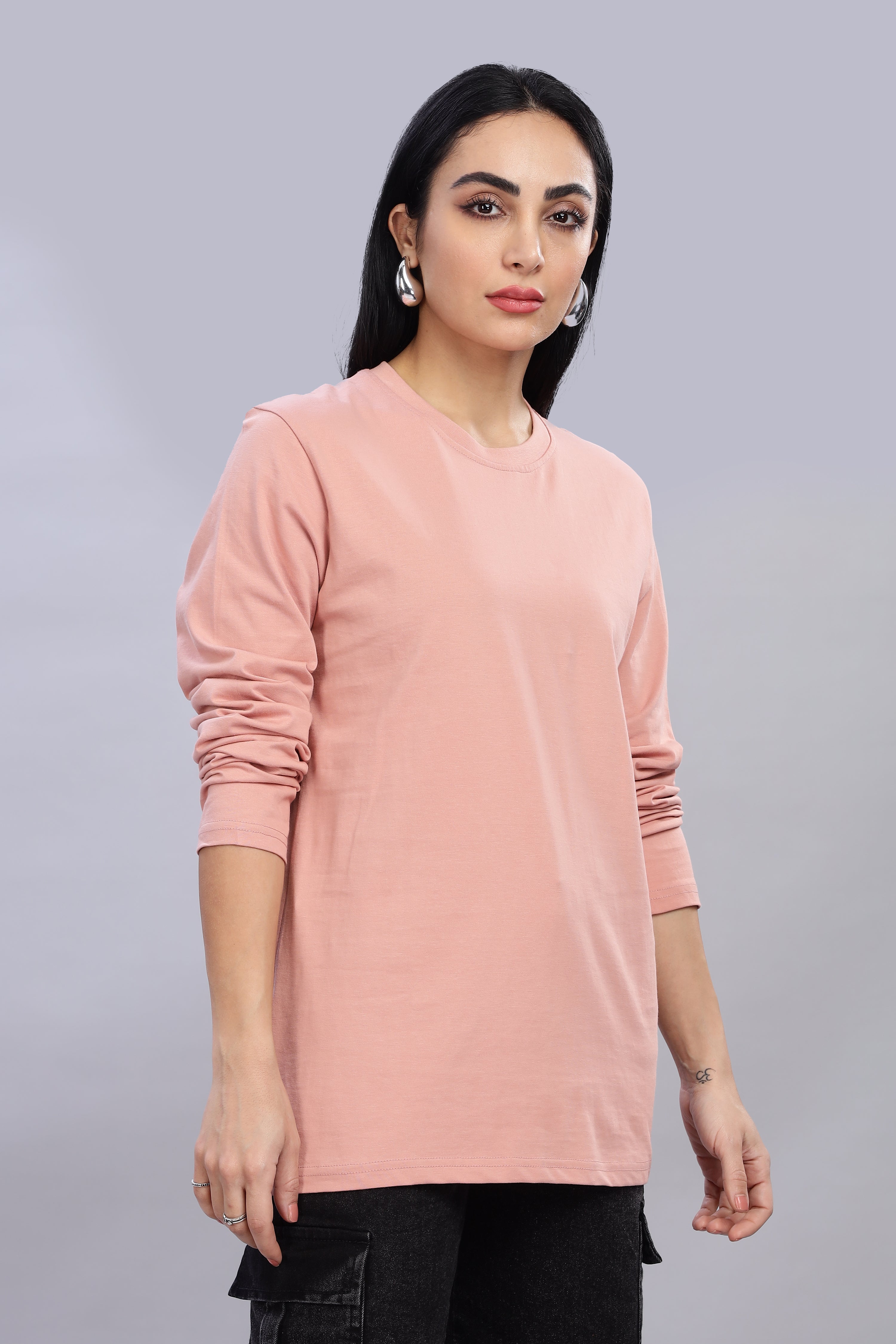 Peach Long Sleeve Crew Neck T-Shirt