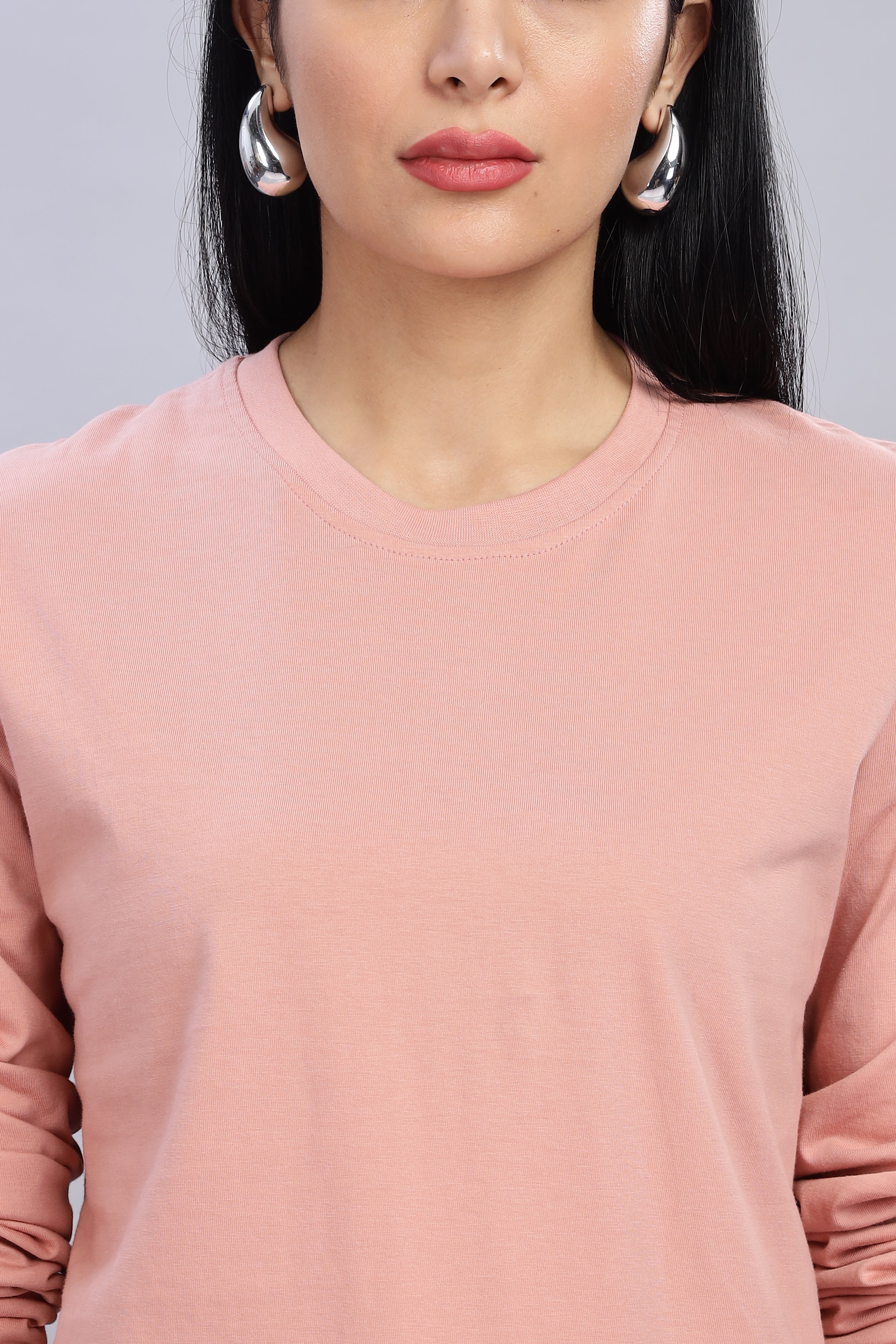 Peach Long Sleeve Crew Neck T-Shirt