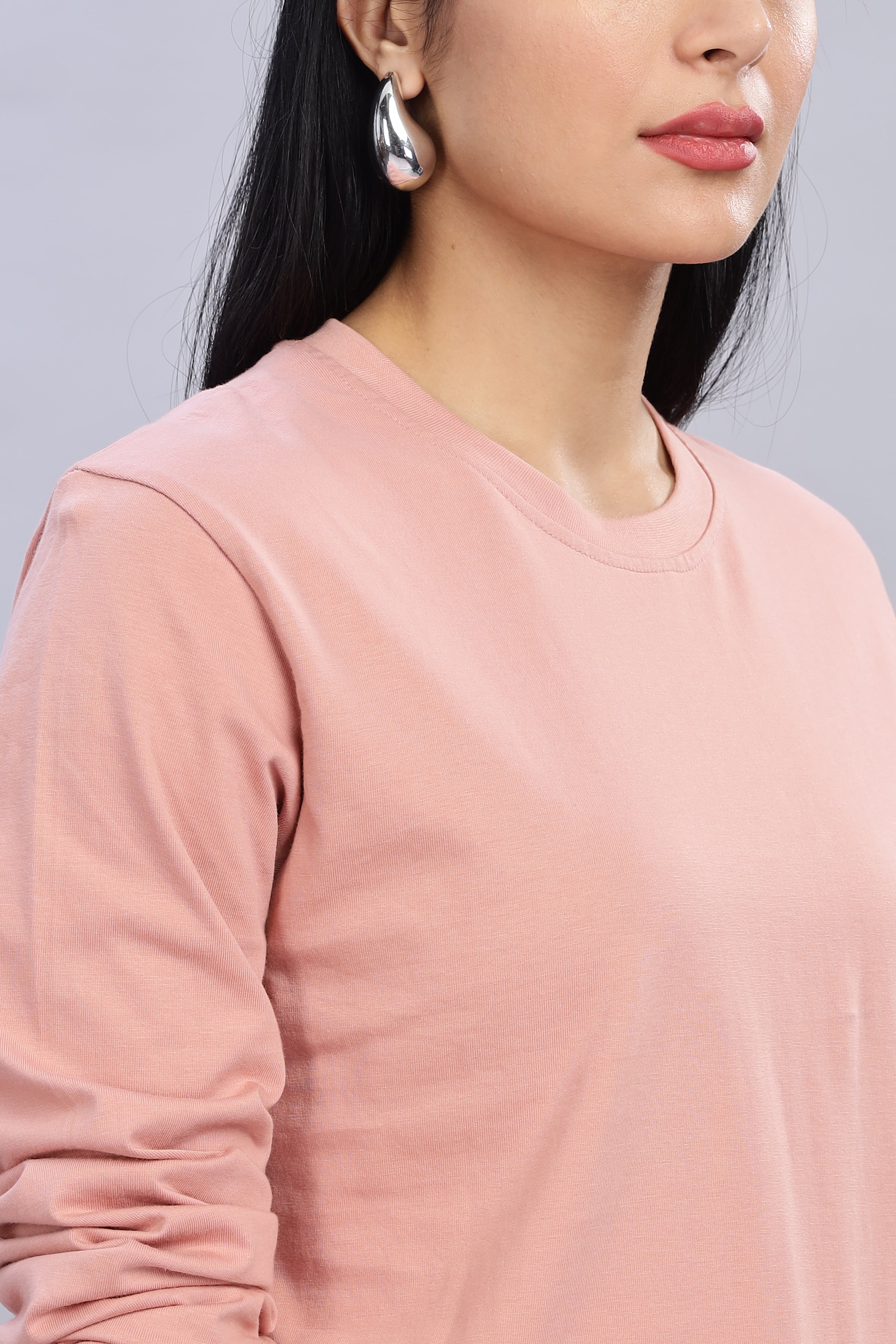 Peach Long Sleeve Crew Neck T-Shirt