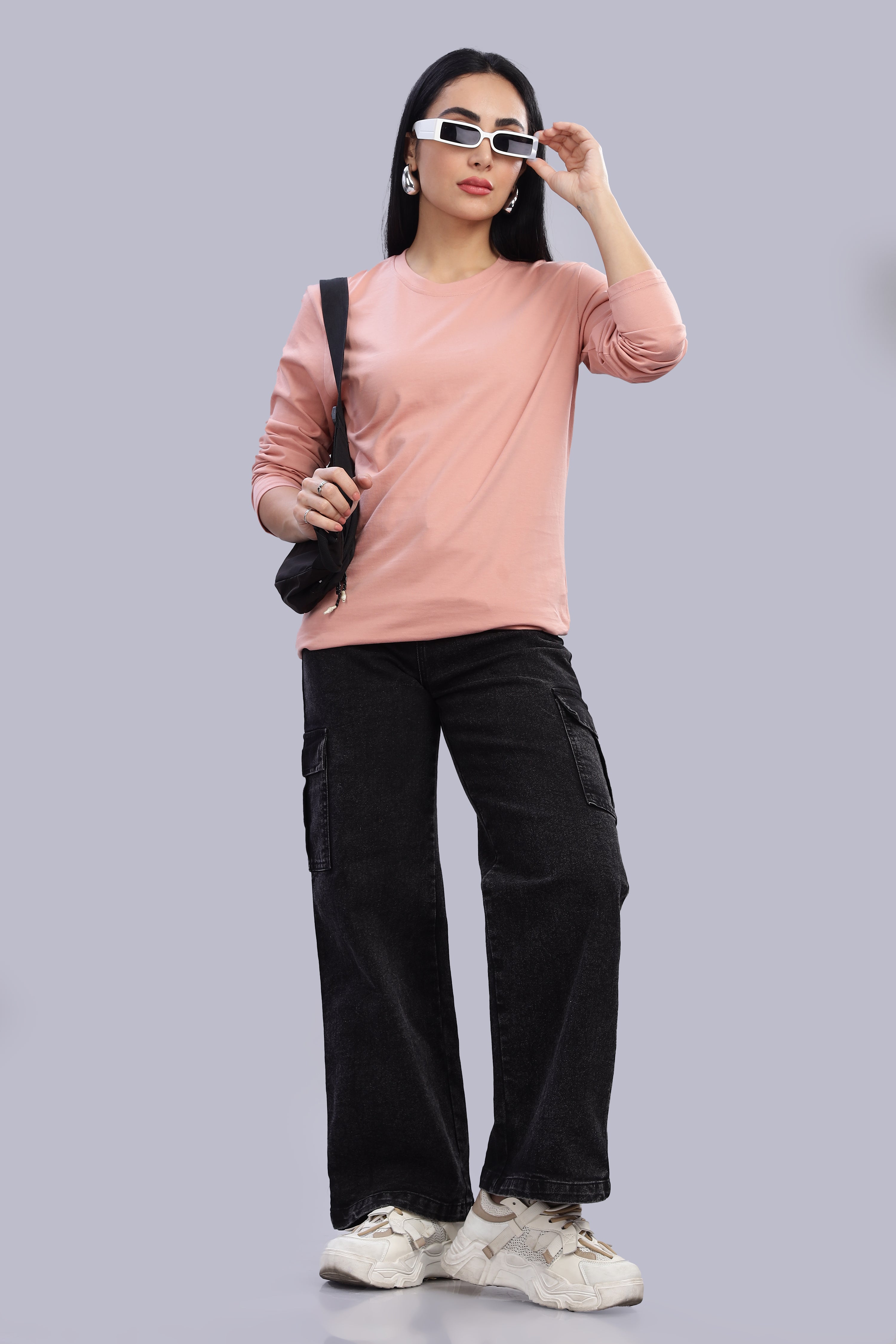 Peach Long Sleeve Crew Neck T-Shirt