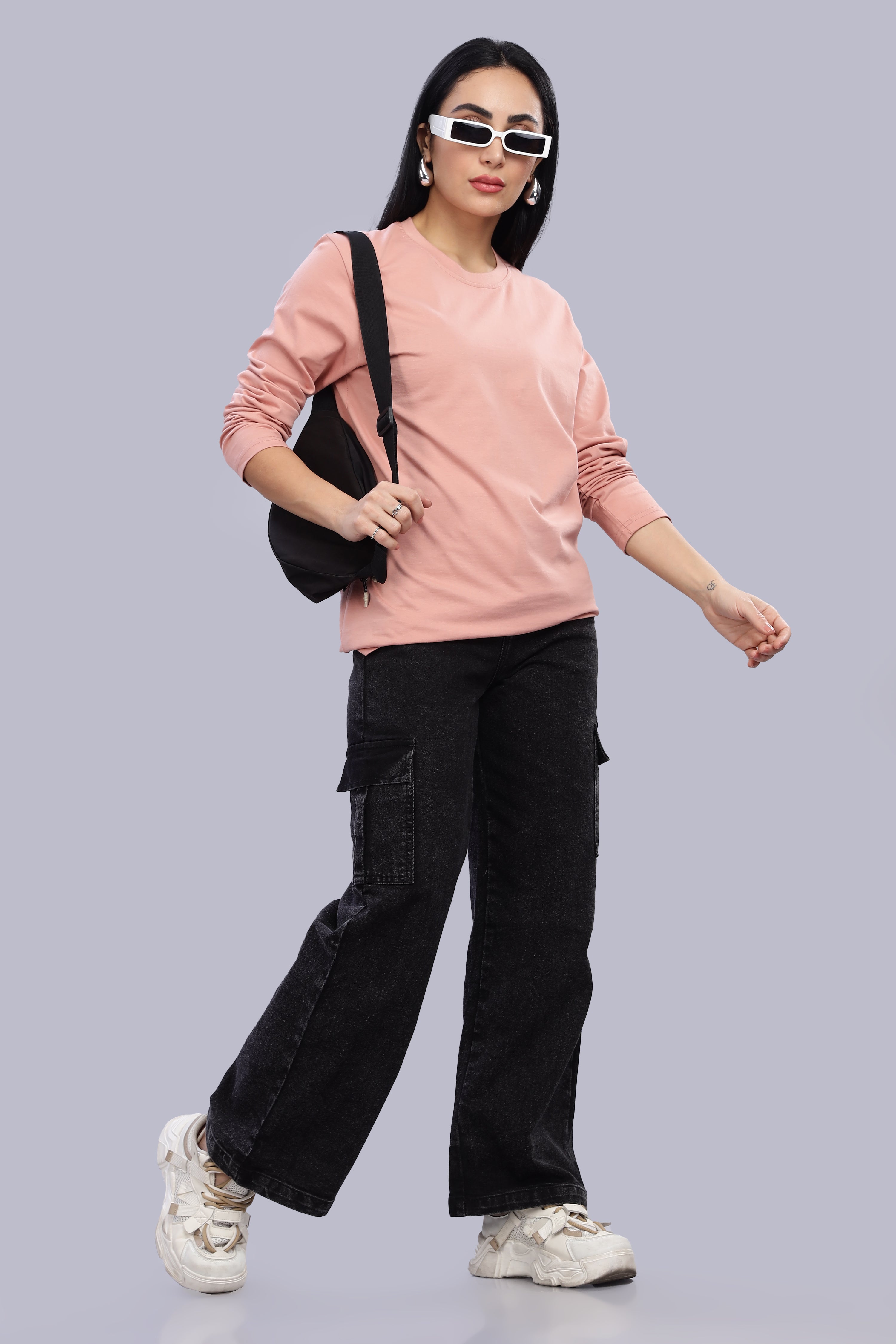 Peach Long Sleeve Crew Neck T-Shirt