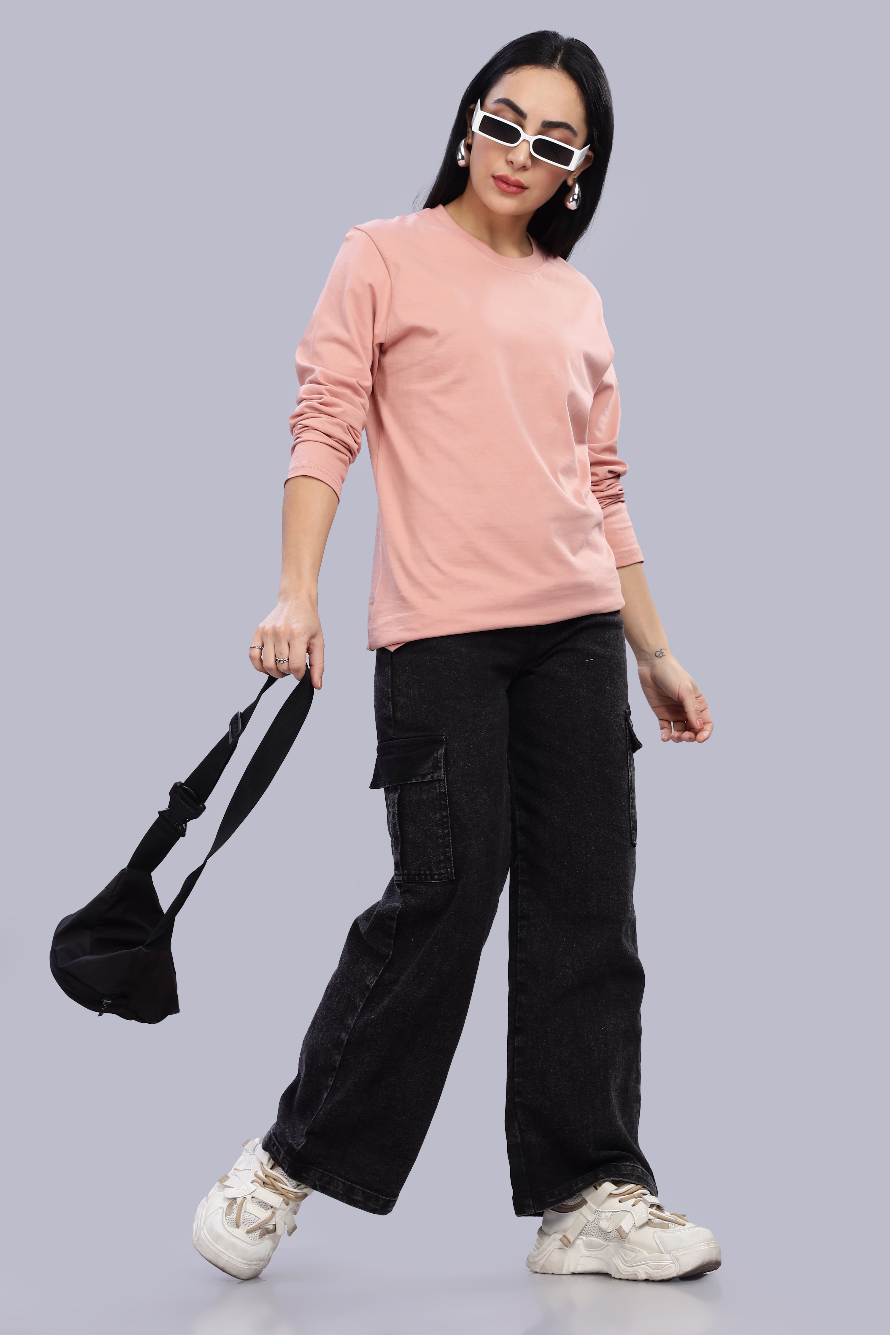 Peach Long Sleeve Crew Neck T-Shirt
