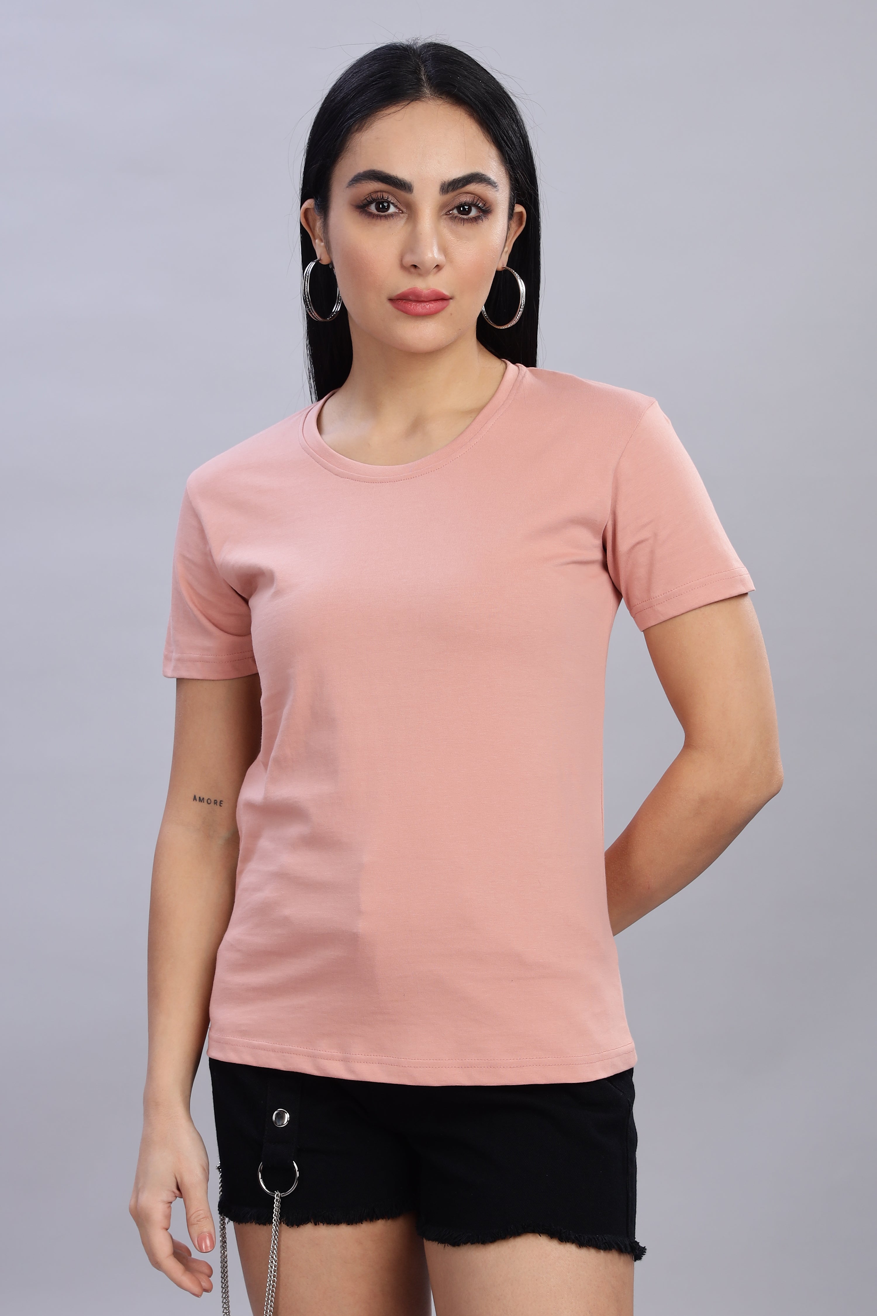 Peach Cotton Half Sleeve T-Shirt