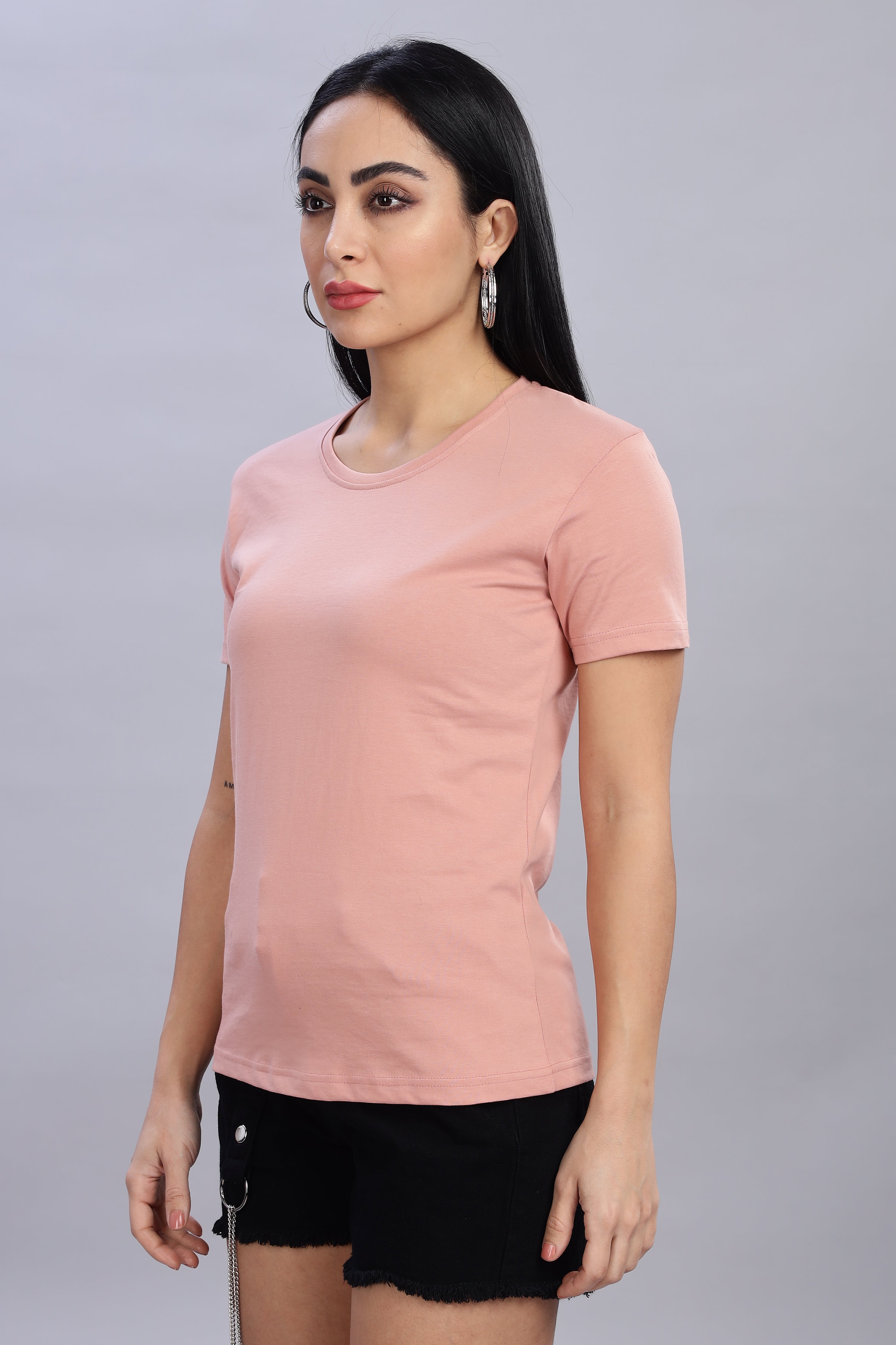 Peach Cotton Half Sleeve T-Shirt