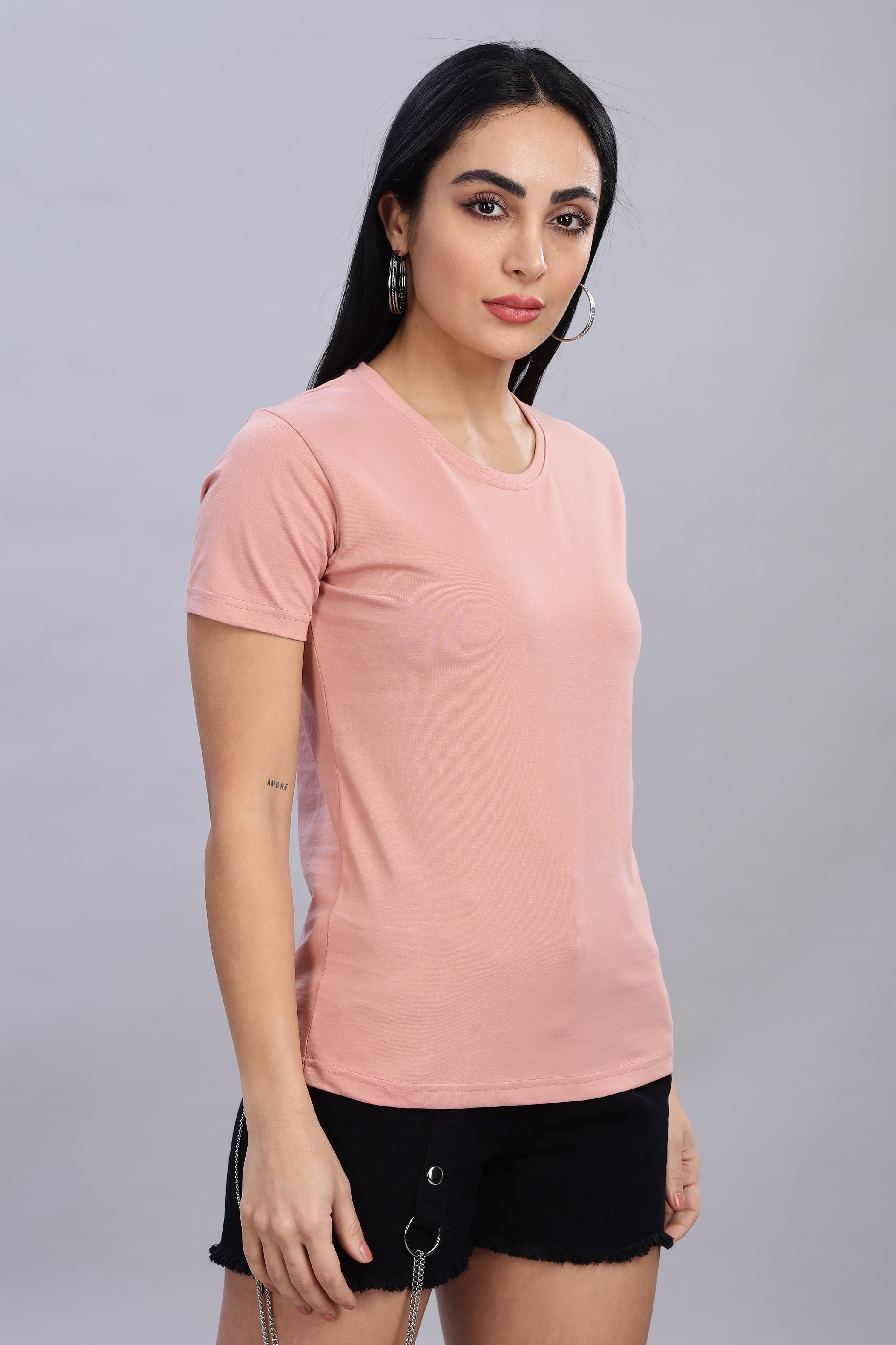Peach Cotton Half Sleeve T-Shirt