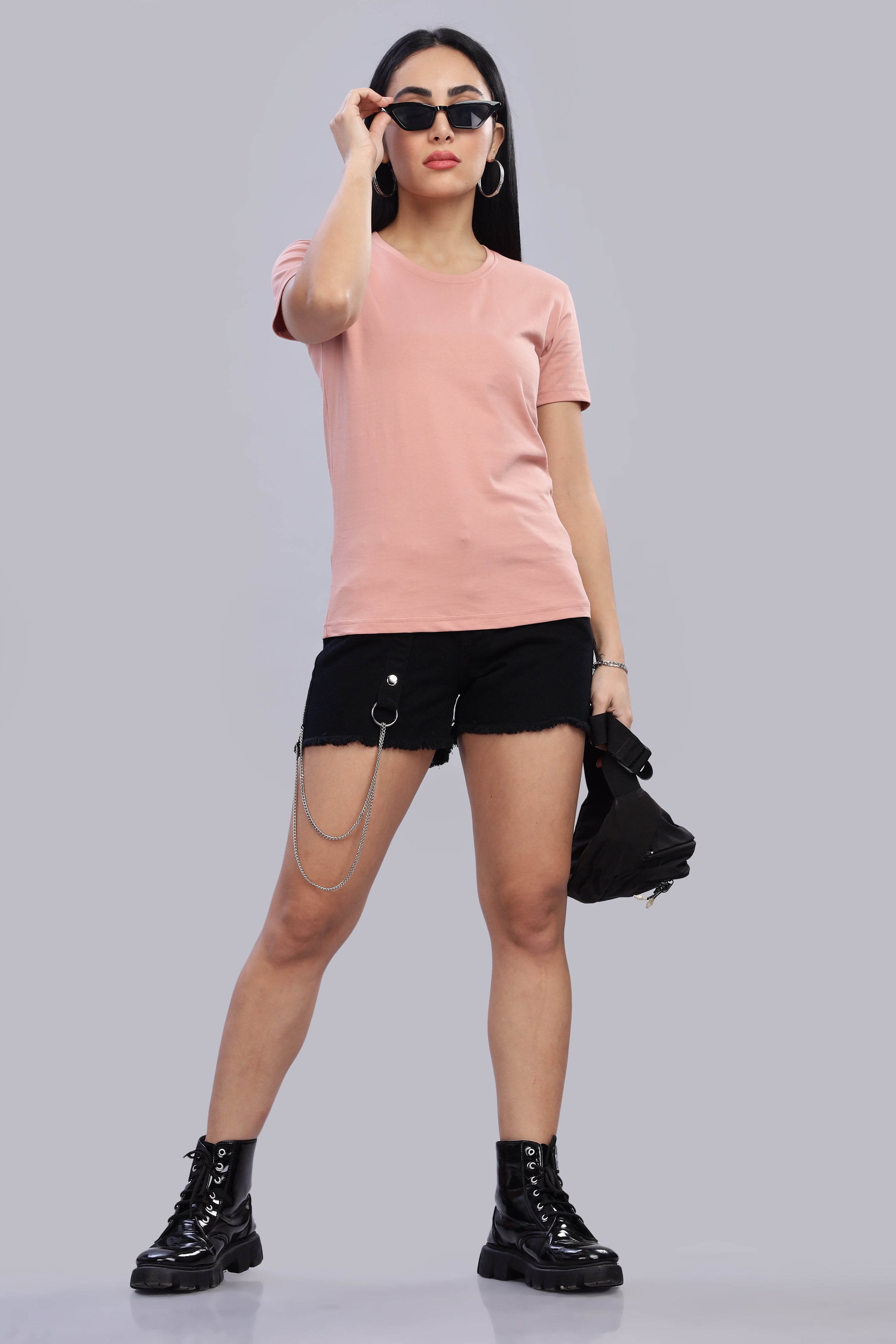 Peach Cotton Half Sleeve T-Shirt