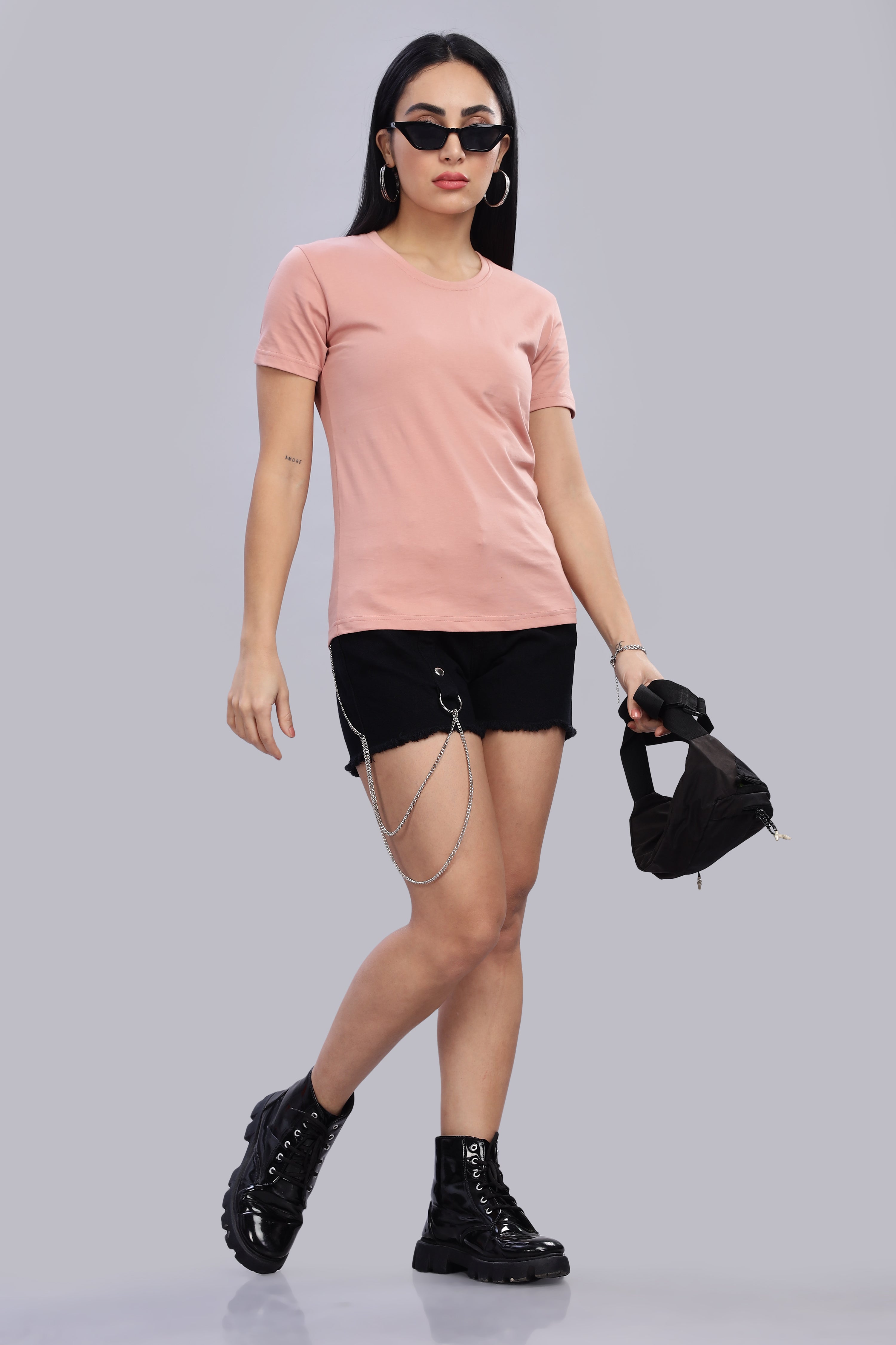 Peach Cotton Half Sleeve T-Shirt