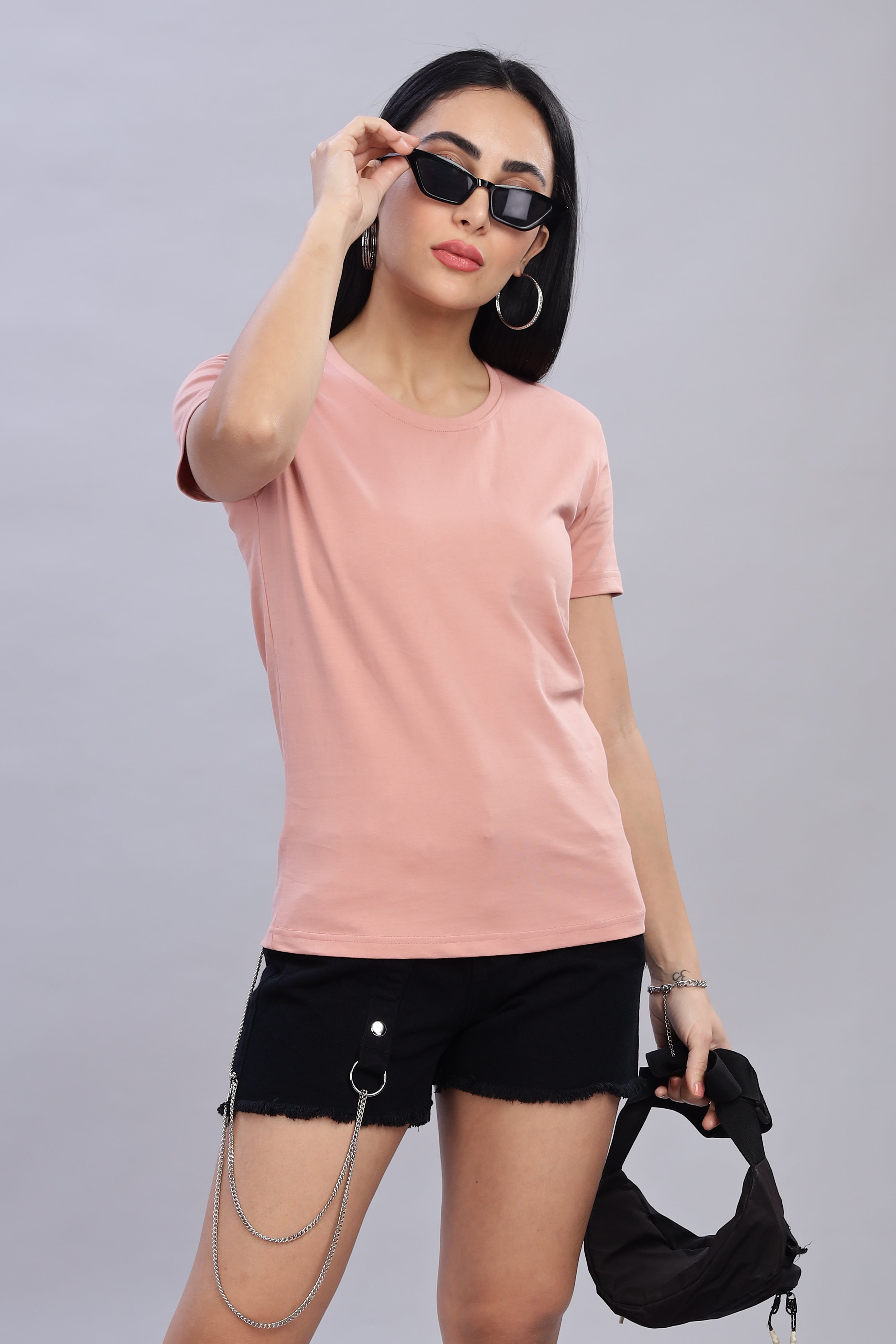 Peach Cotton Half Sleeve T-Shirt