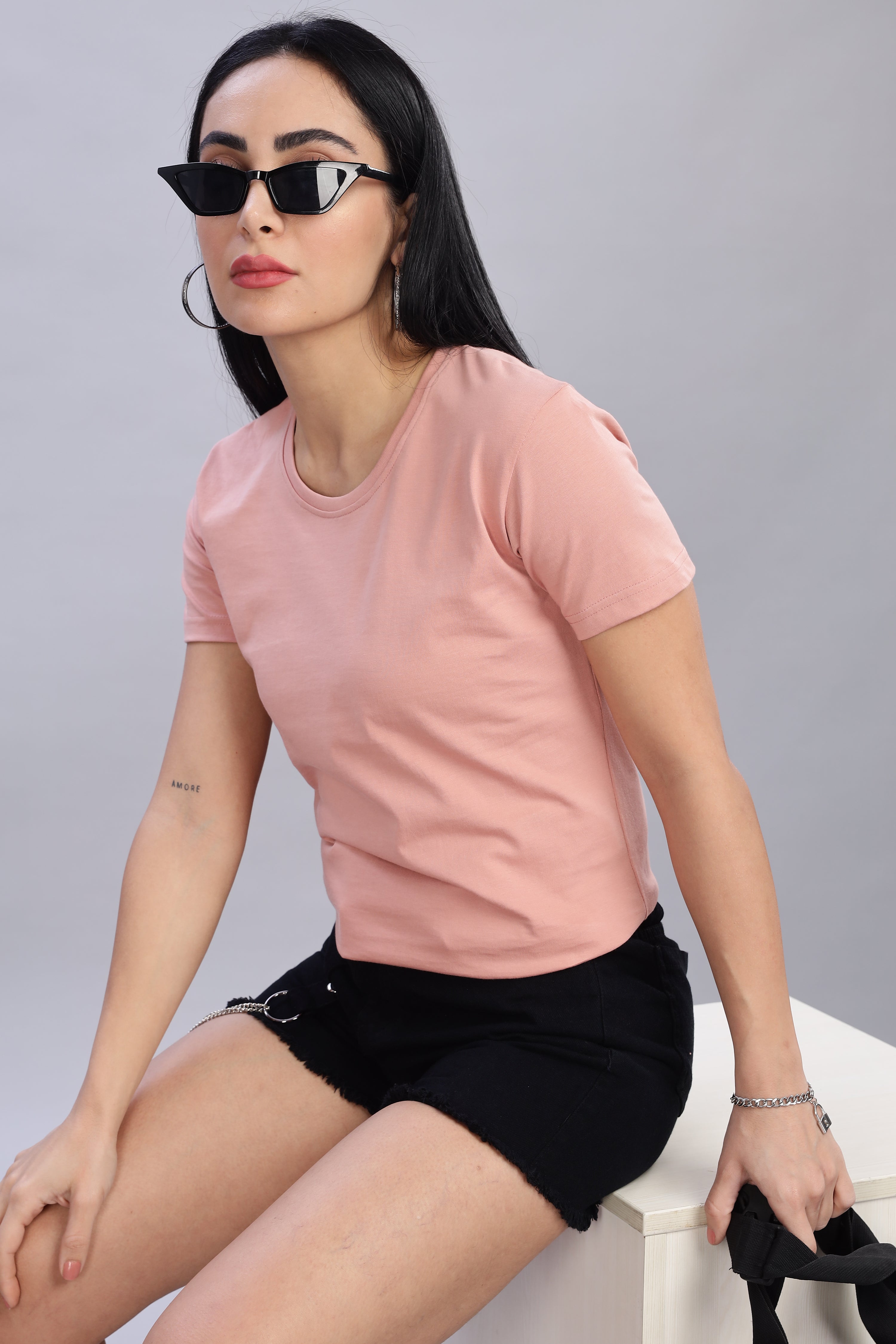 Peach Cotton Half Sleeve T-Shirt