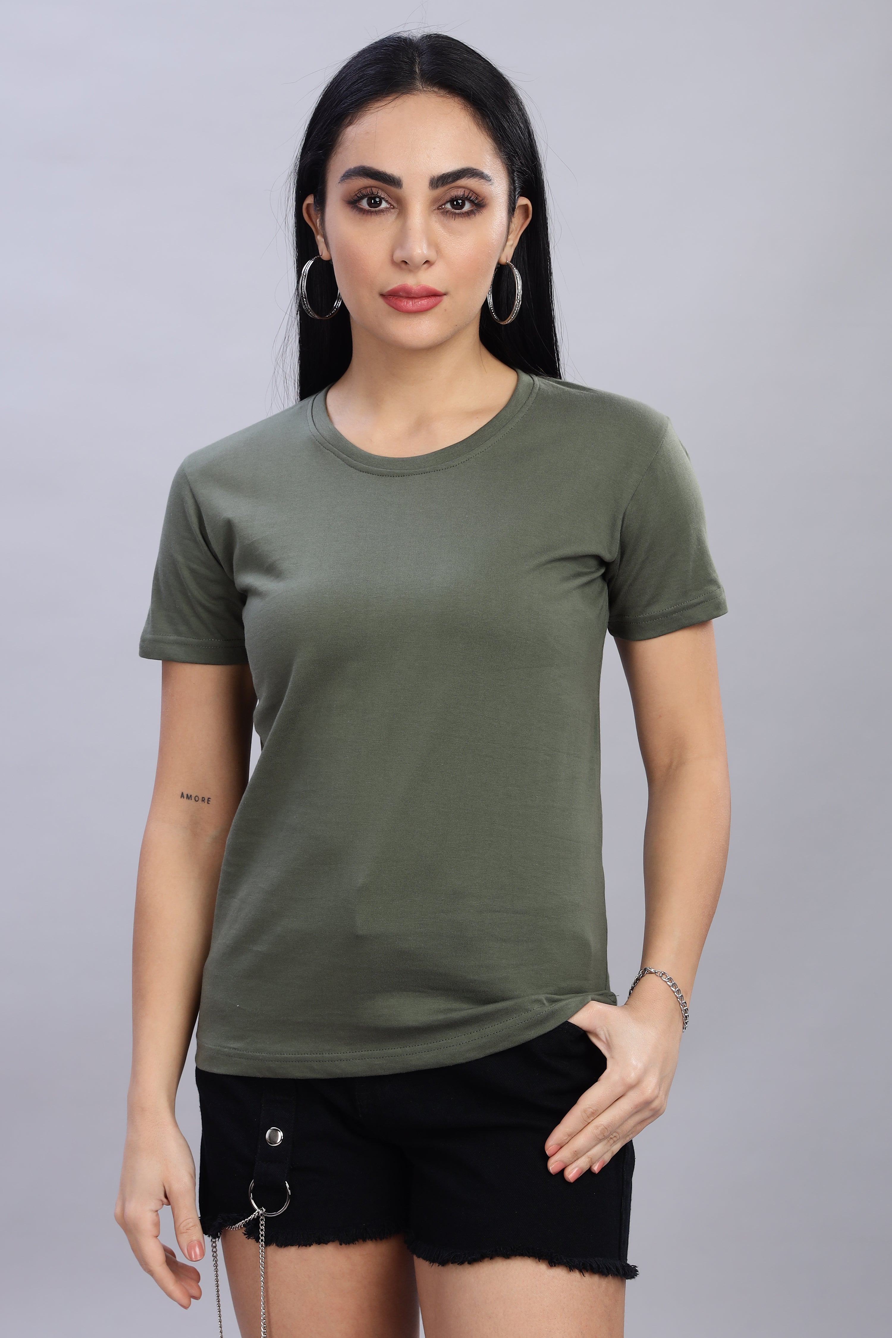 Olive Green Cotton Half Sleeve T-Shirt