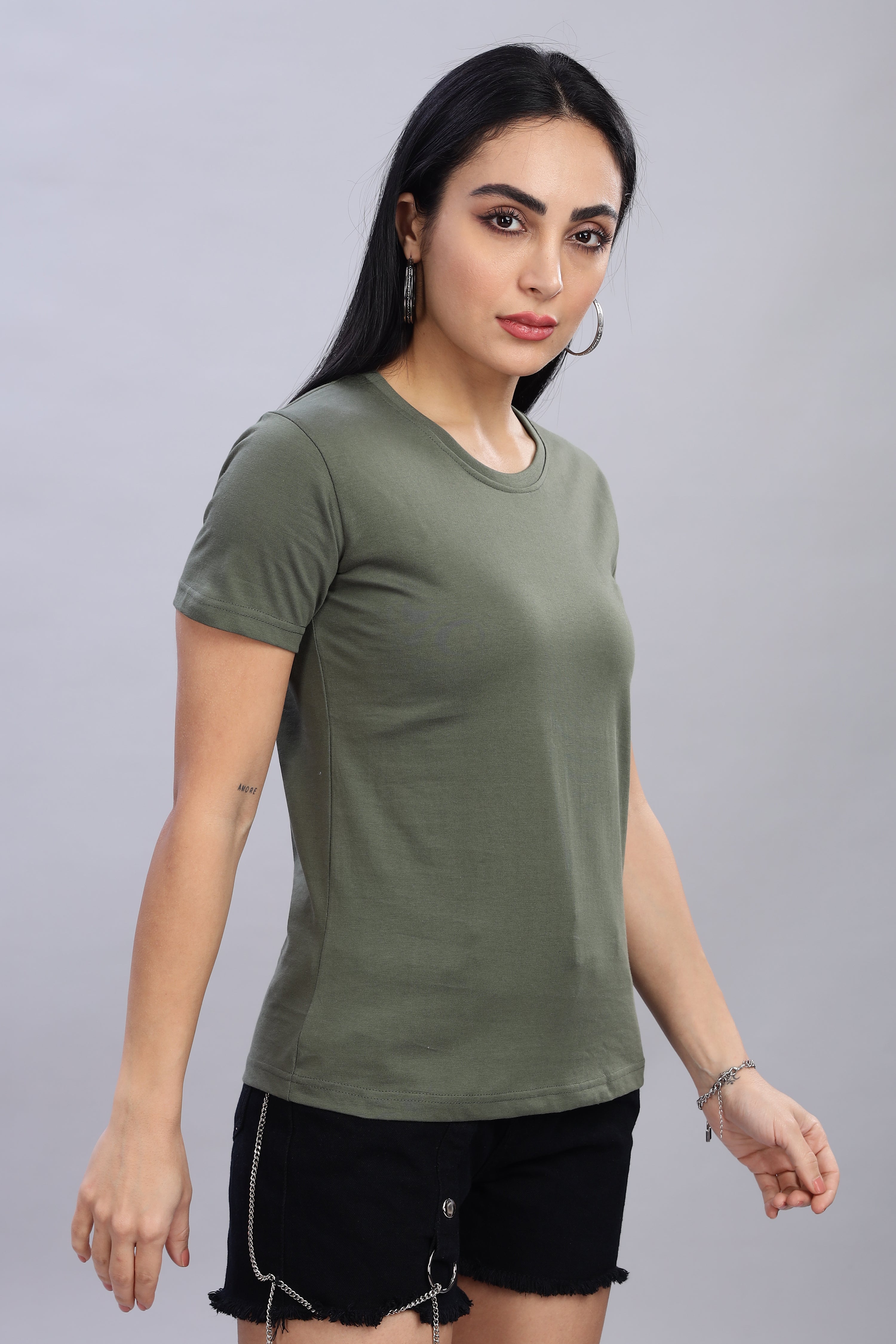 Olive Green Cotton Half Sleeve T-Shirt