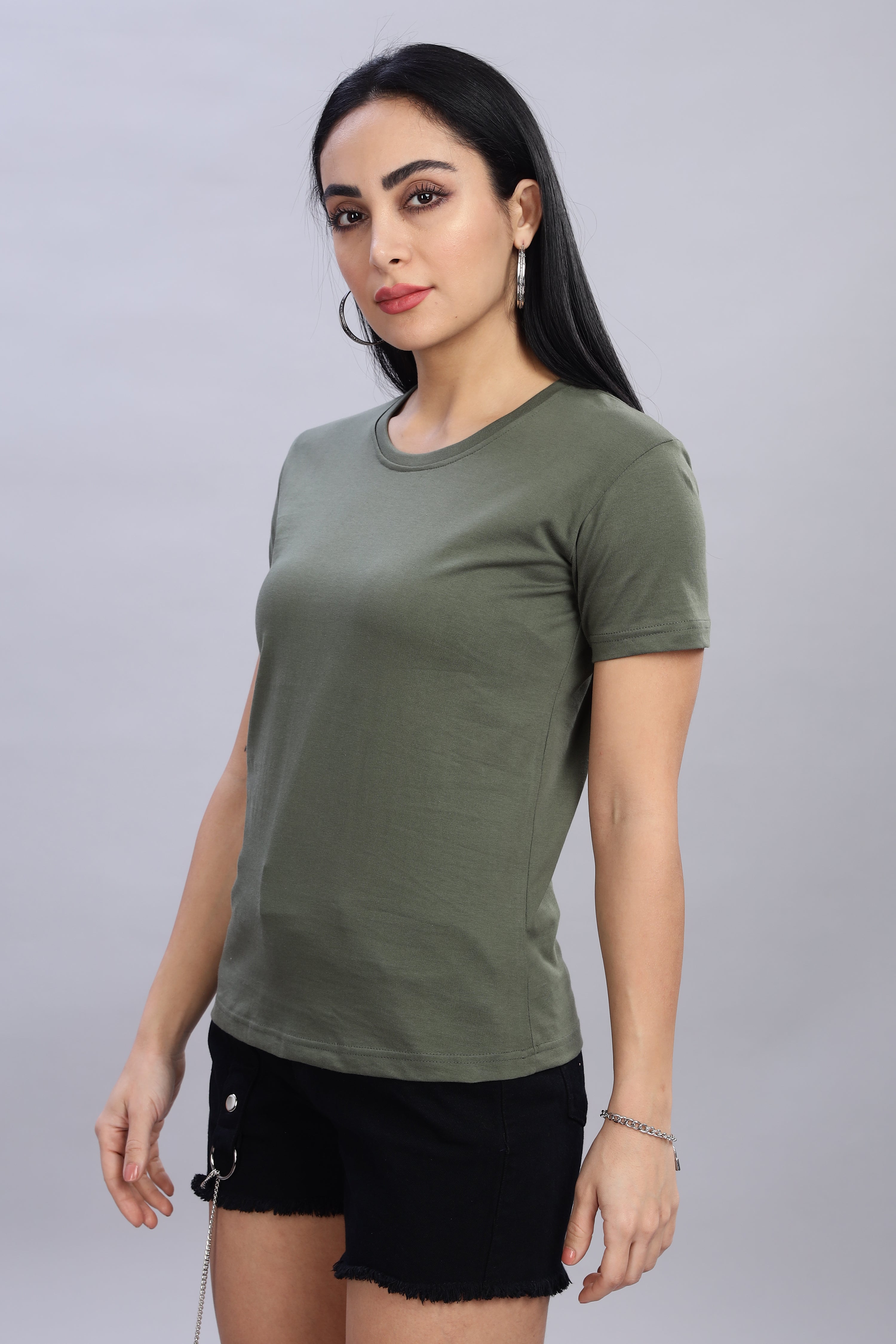 Olive Green Cotton Half Sleeve T-Shirt