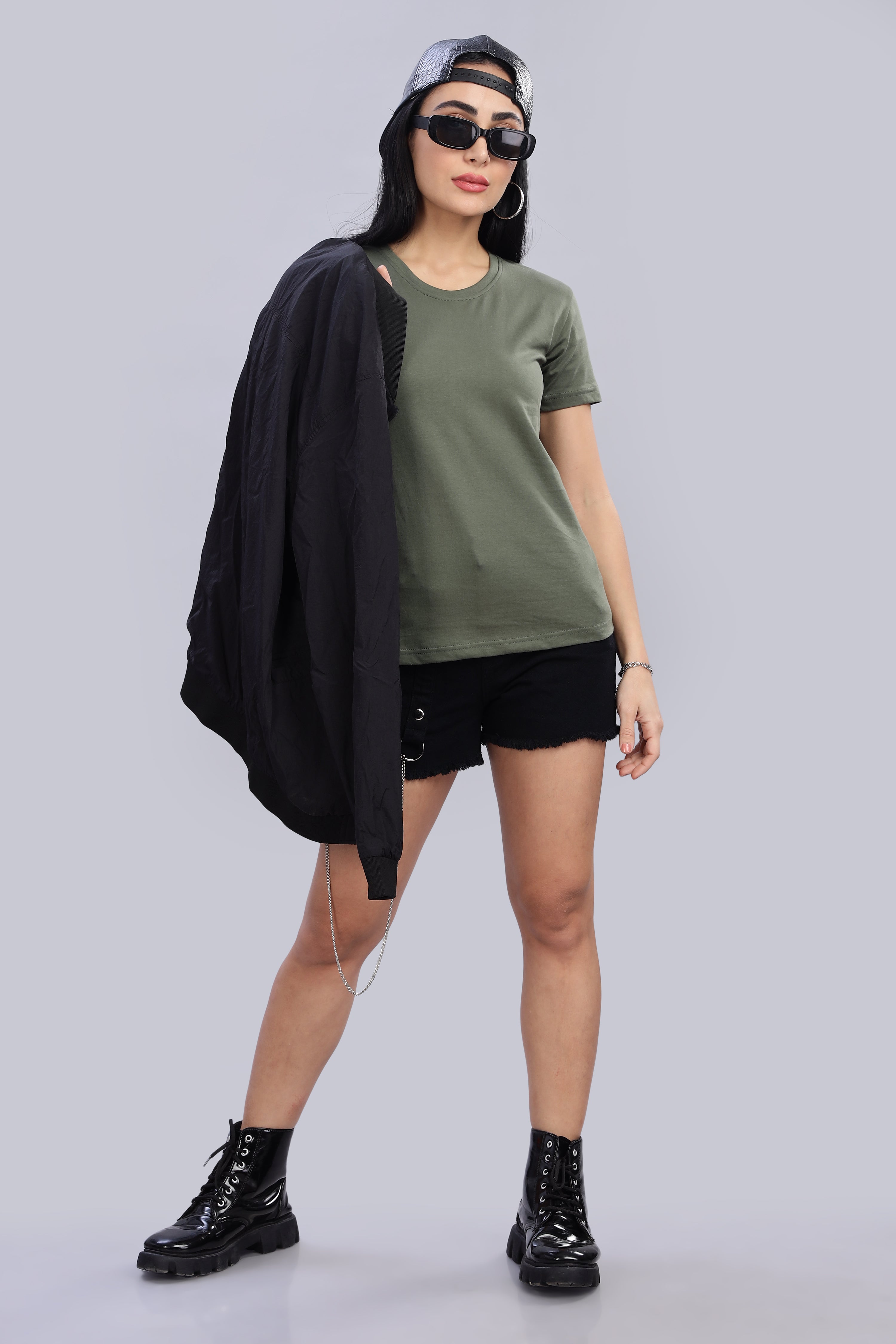 Olive Green Cotton Half Sleeve T-Shirt