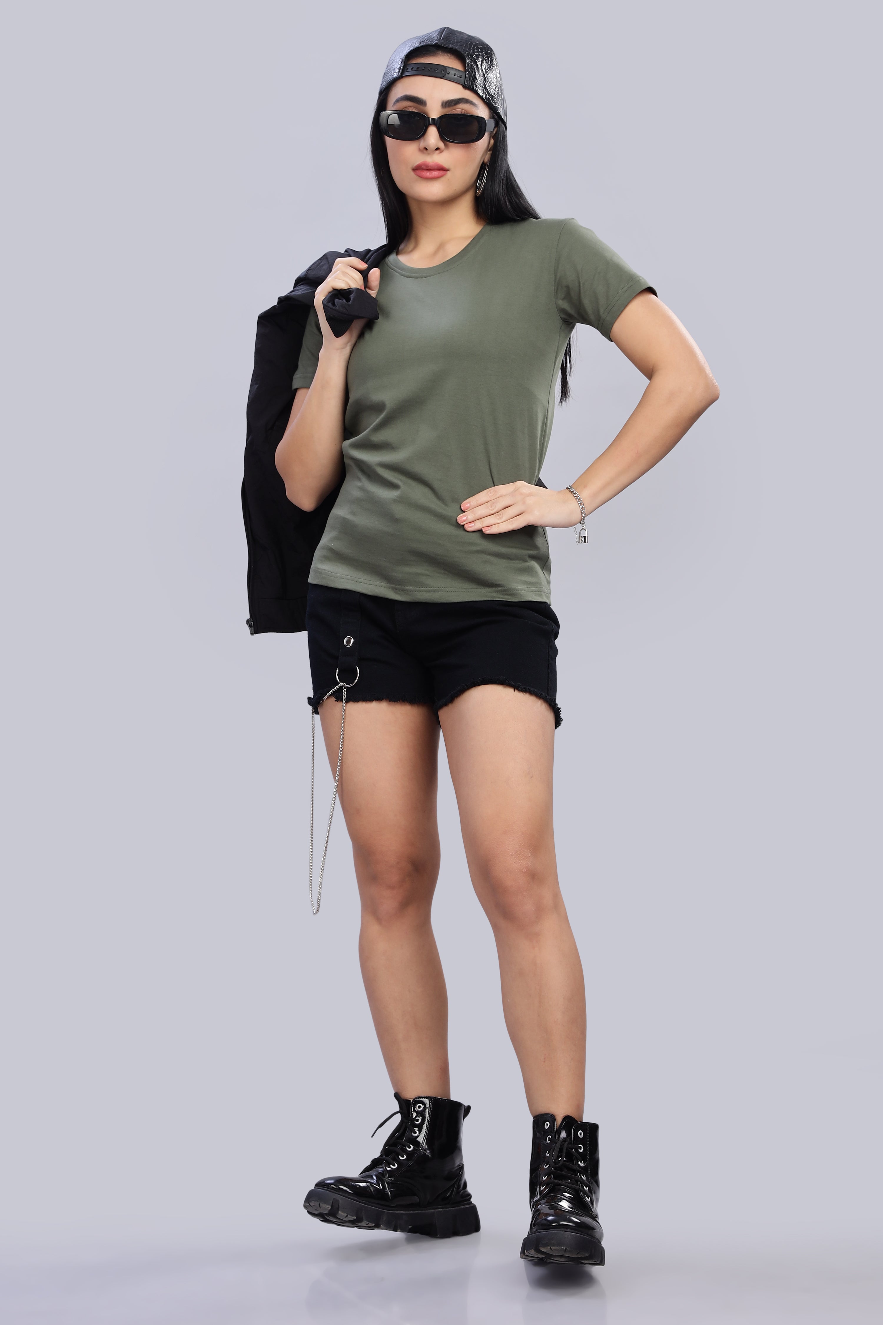 Olive Green Cotton Half Sleeve T-Shirt