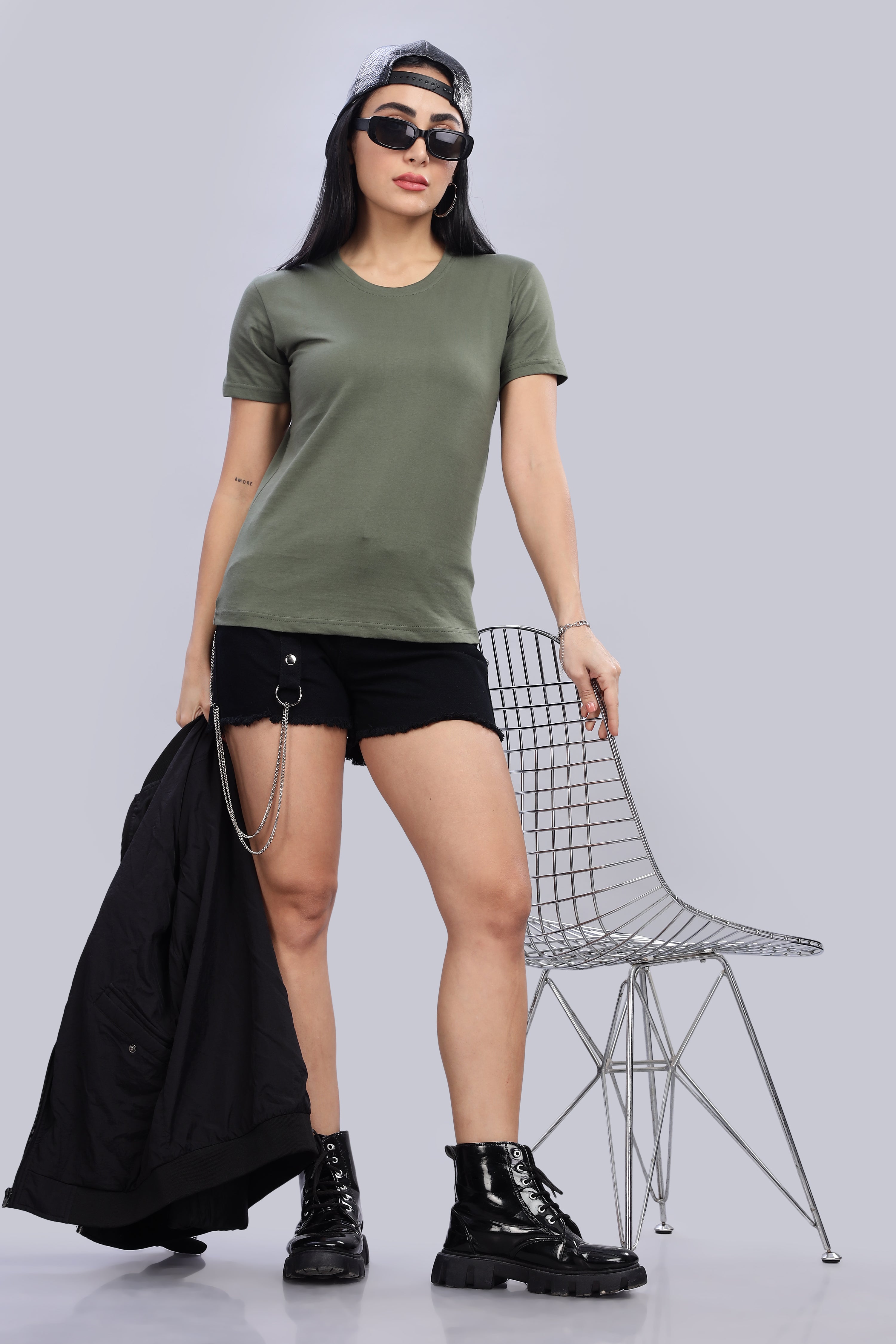 Olive Green Cotton Half Sleeve T-Shirt