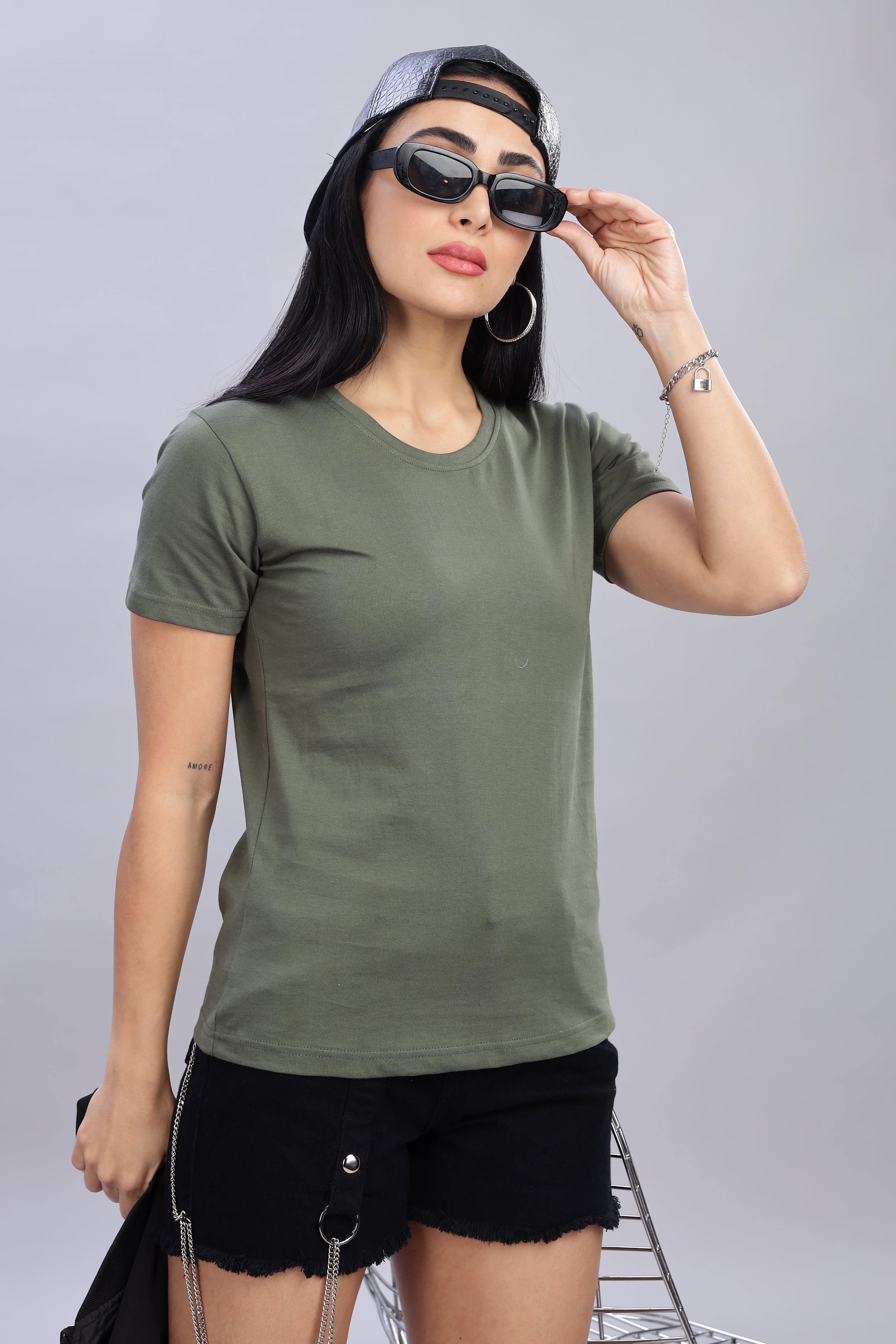Olive Green Cotton Half Sleeve T-Shirt