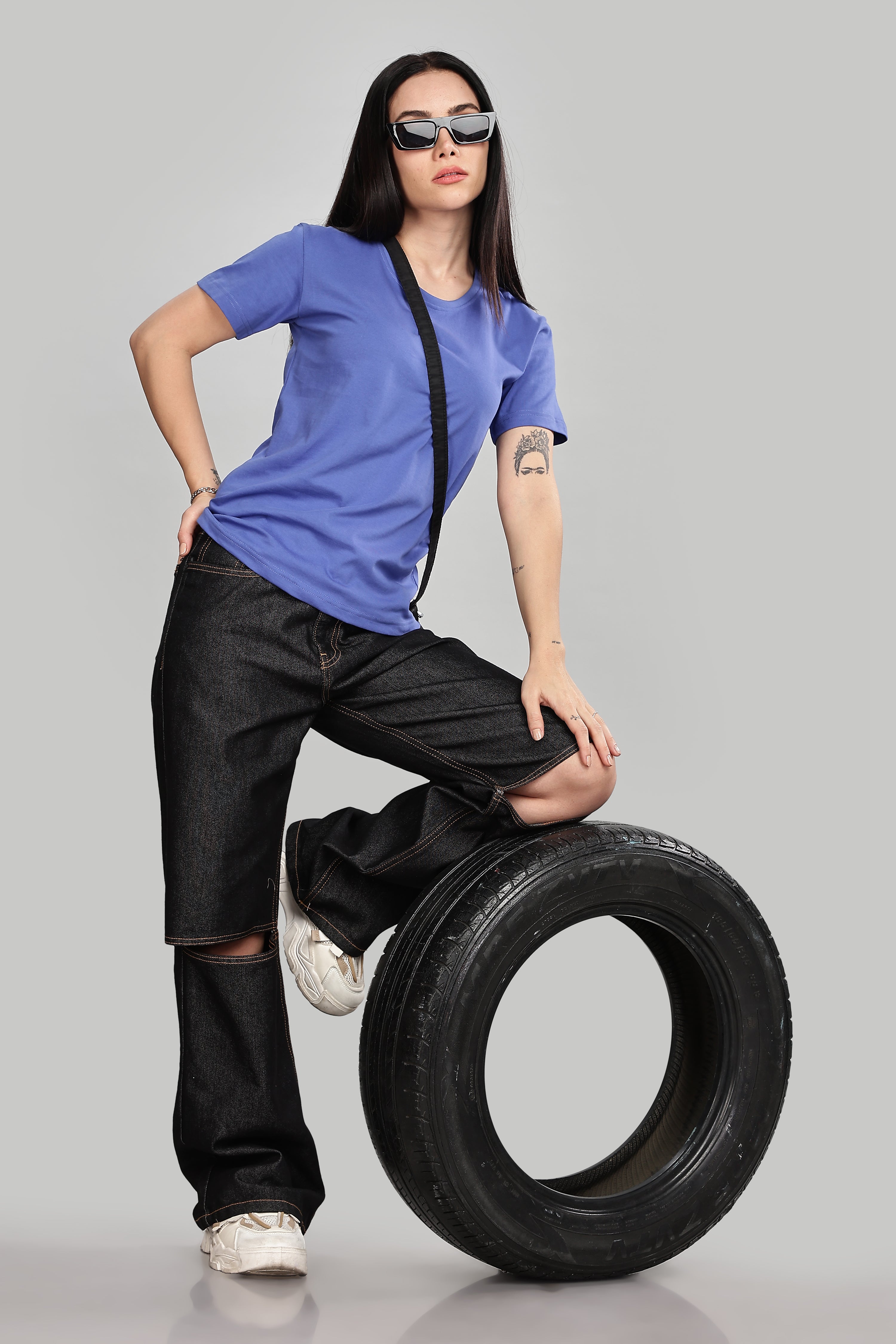 English Blue Cotton Half Sleeve T-Shirt