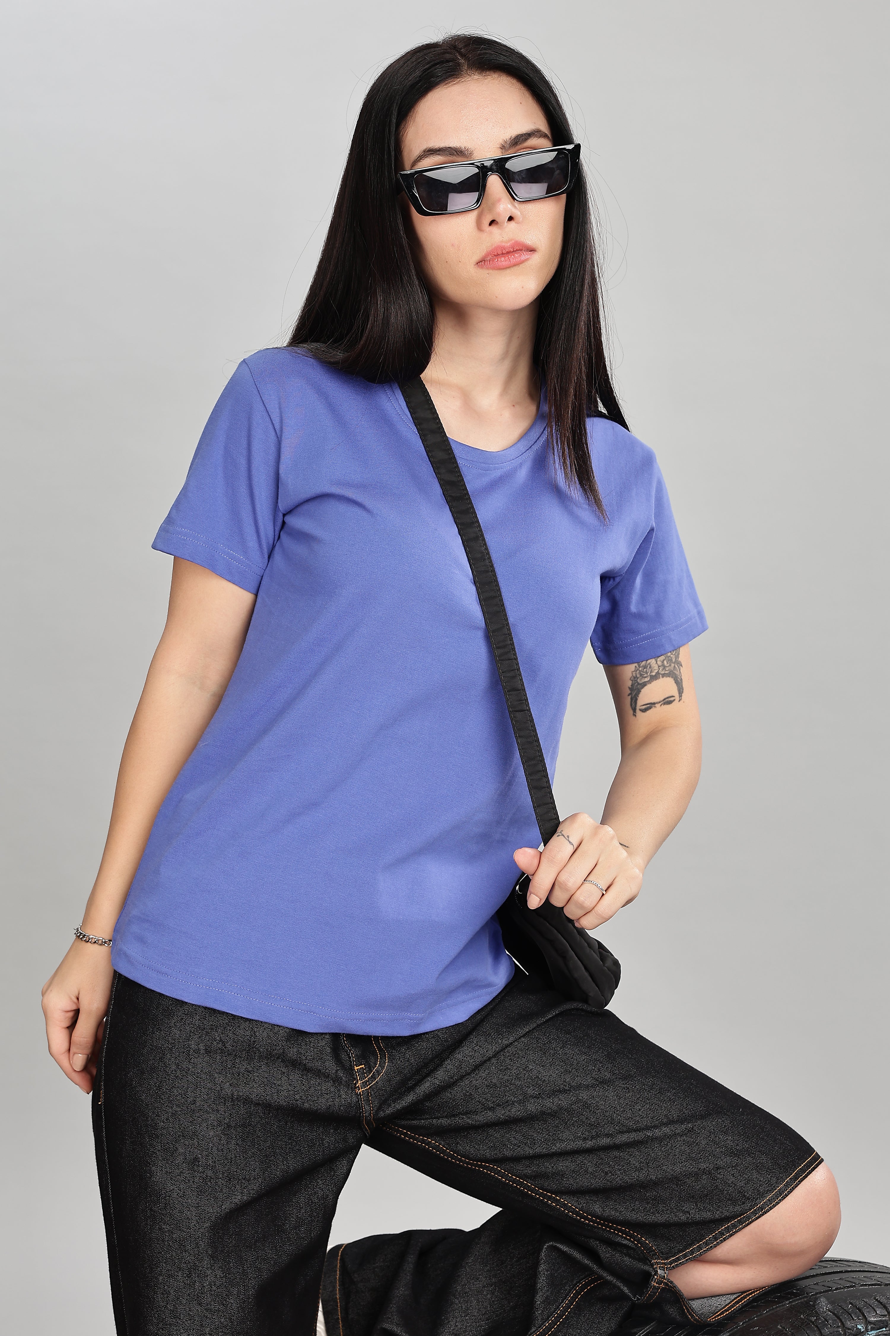 English Blue Cotton Half Sleeve T-Shirt