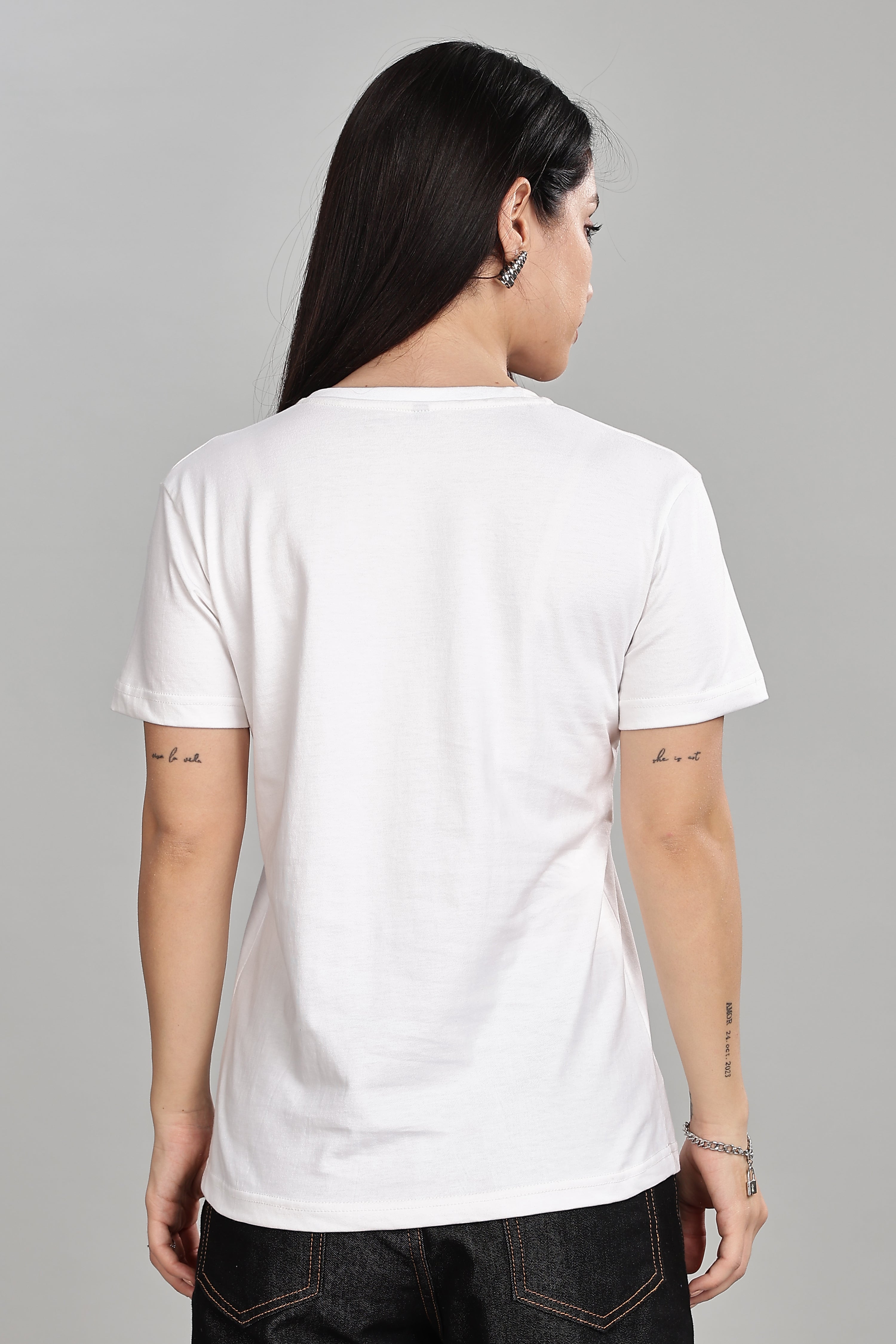 White Cotton Half Sleeve T-Shirt