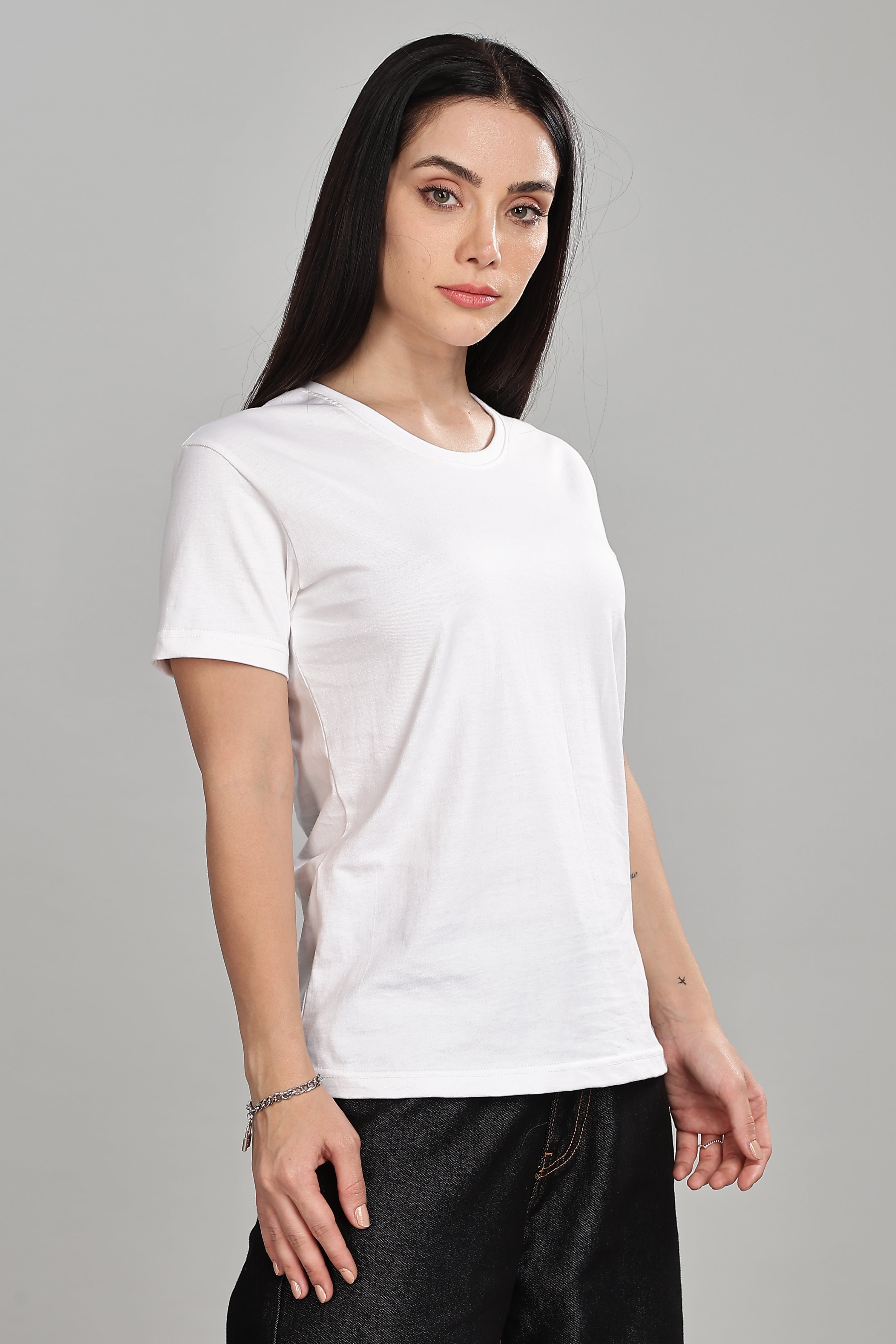 White Cotton Half Sleeve T-Shirt