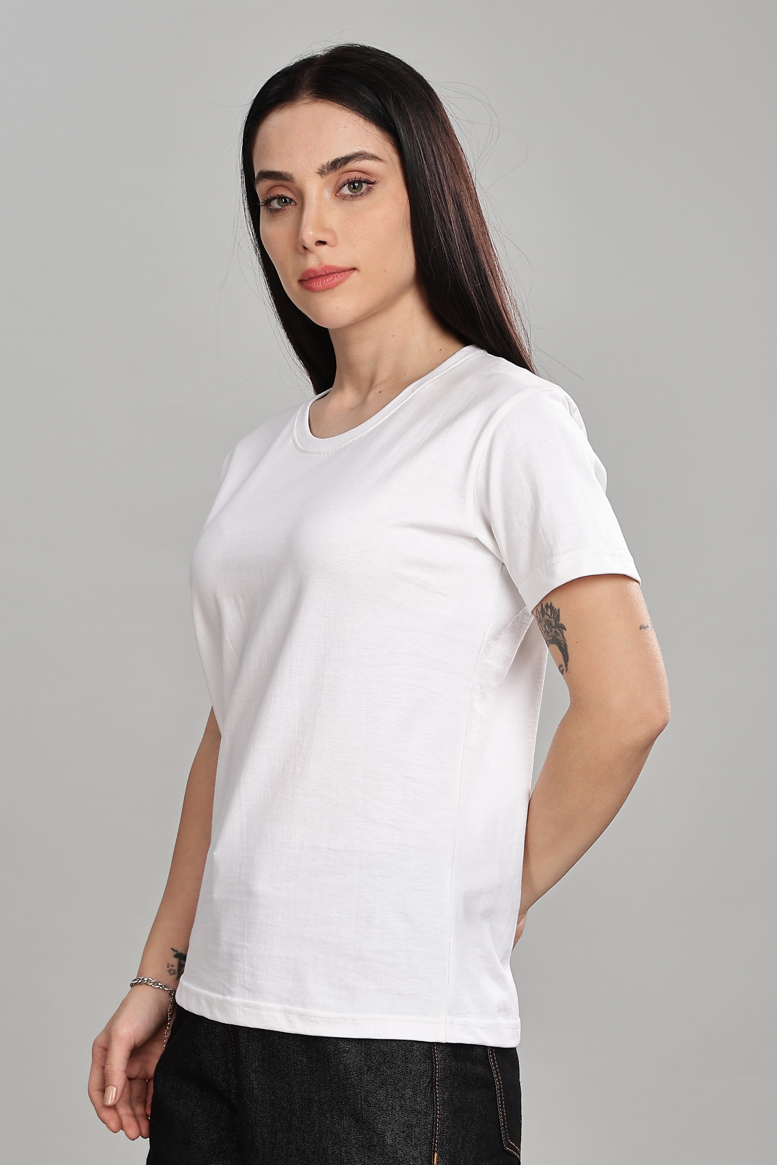 White Cotton Half Sleeve T-Shirt