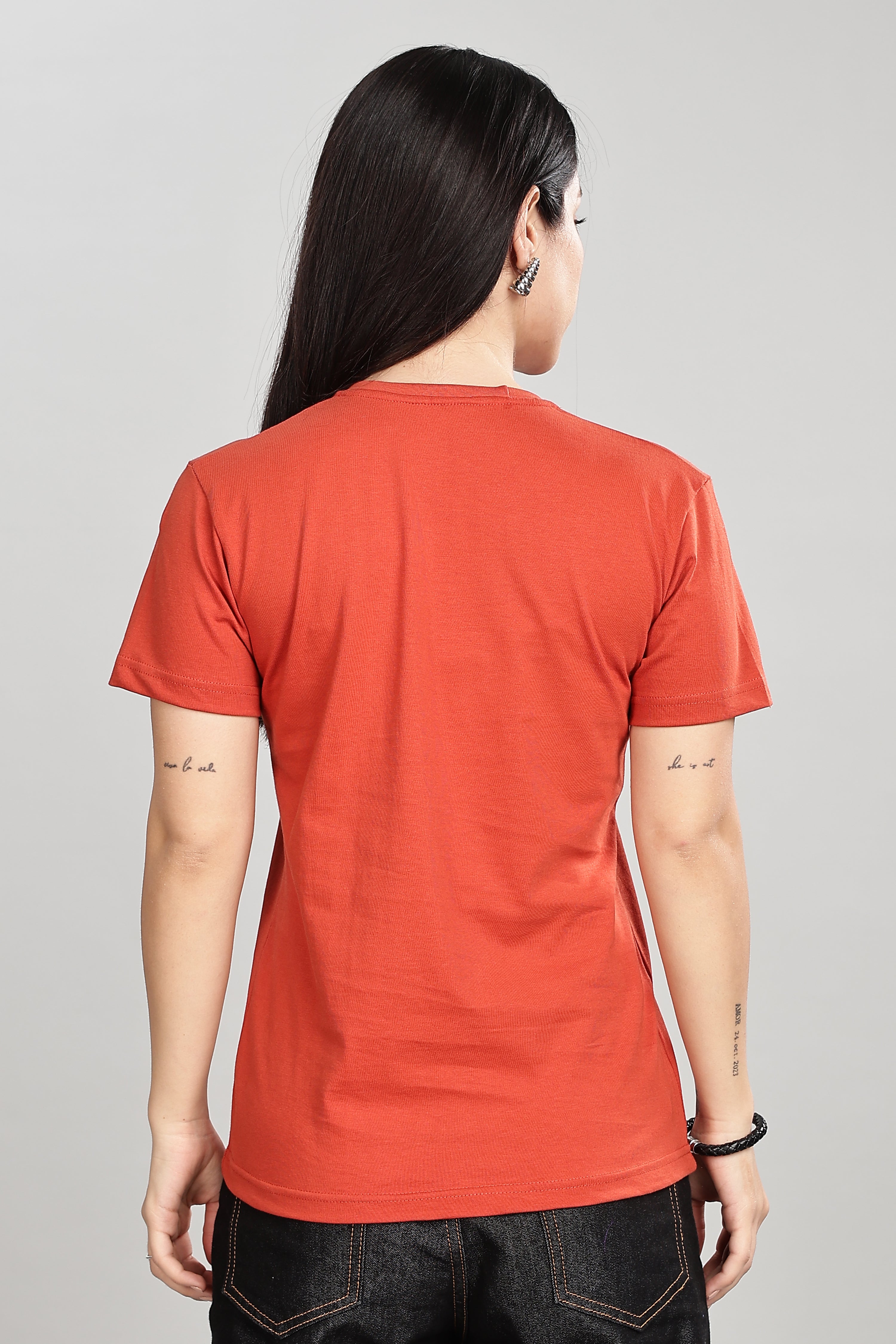 Rust Orange Cotton Half Sleeve T-Shirt