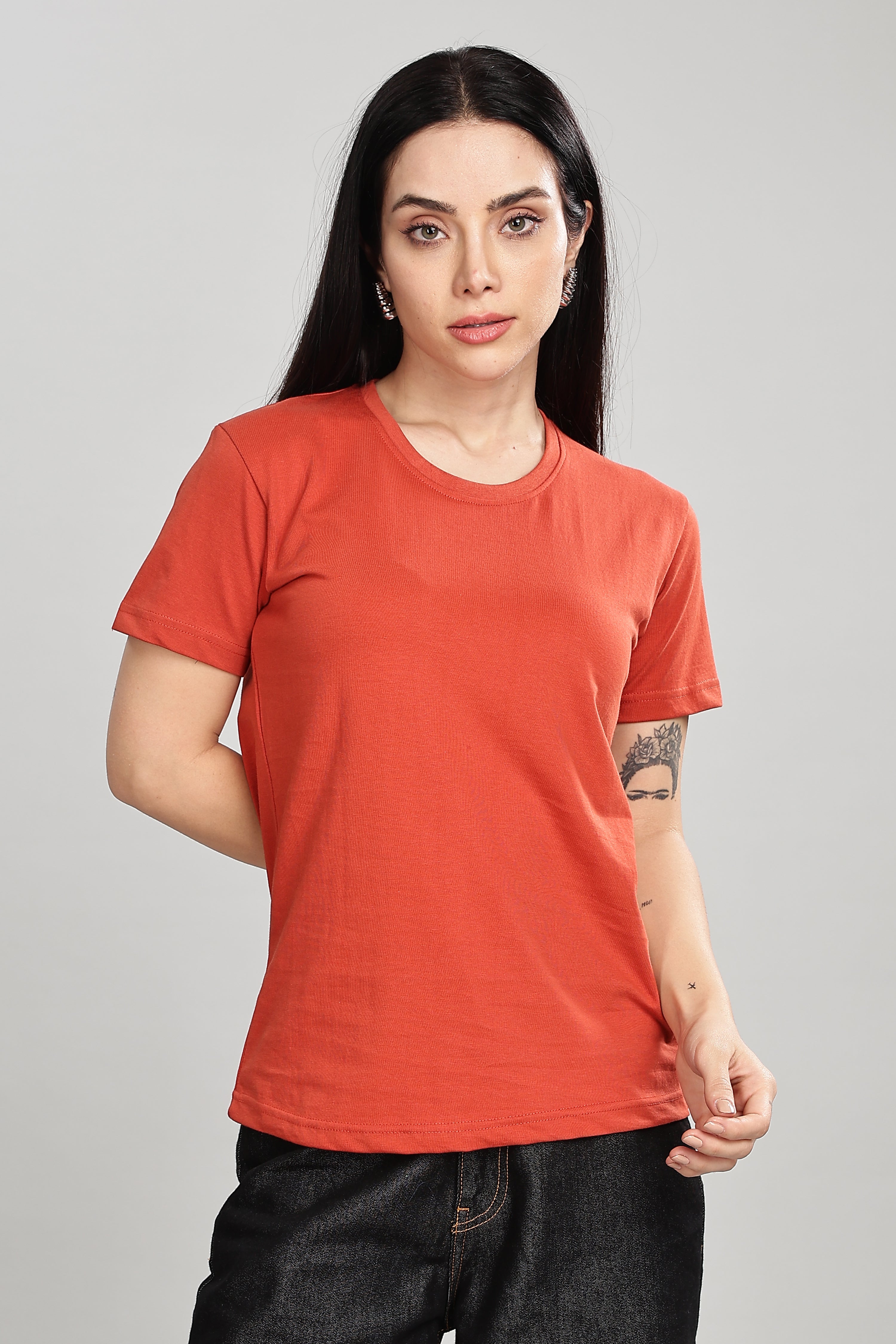 Rust Orange Cotton Half Sleeve T-Shirt