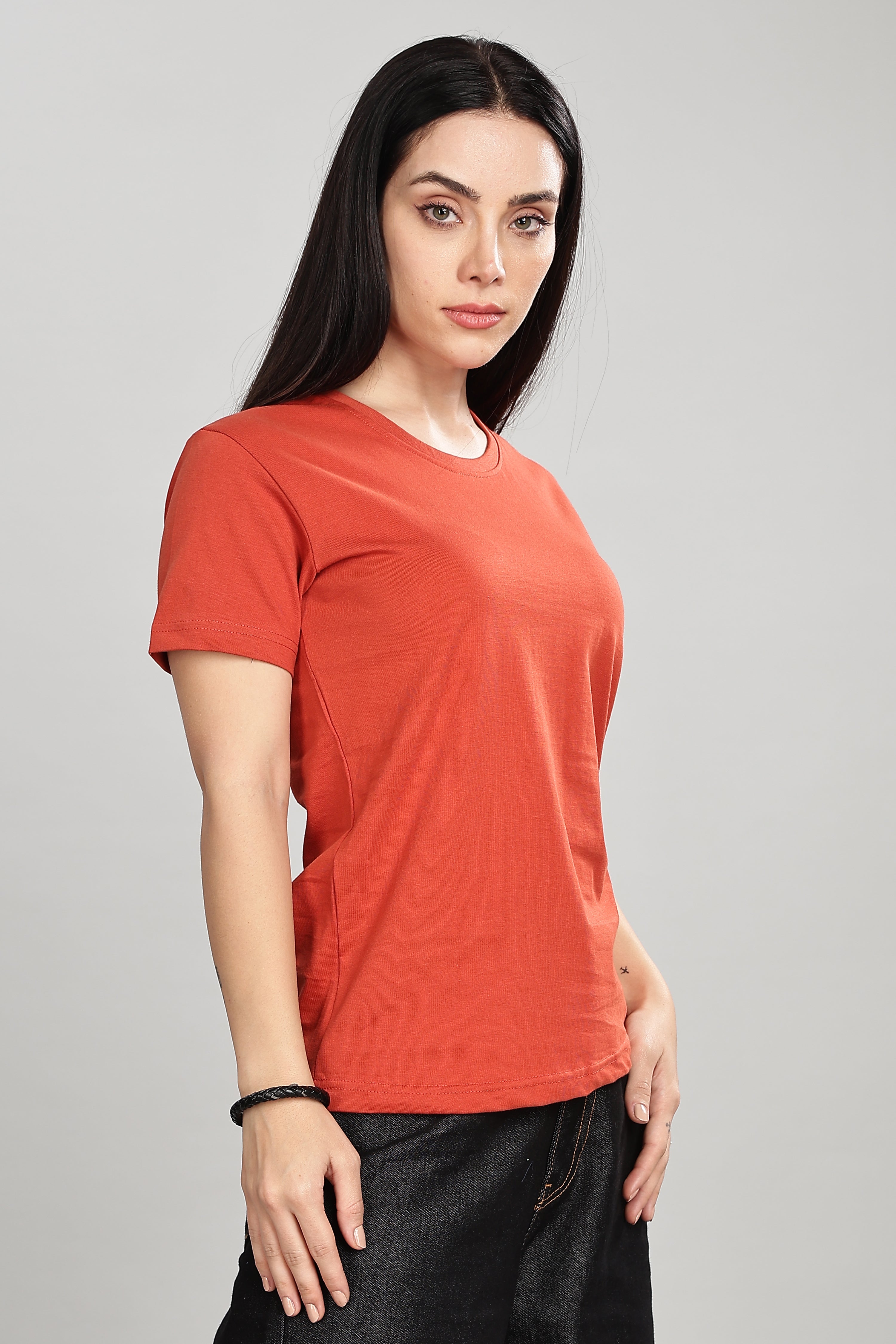 Rust Orange Cotton Half Sleeve T-Shirt