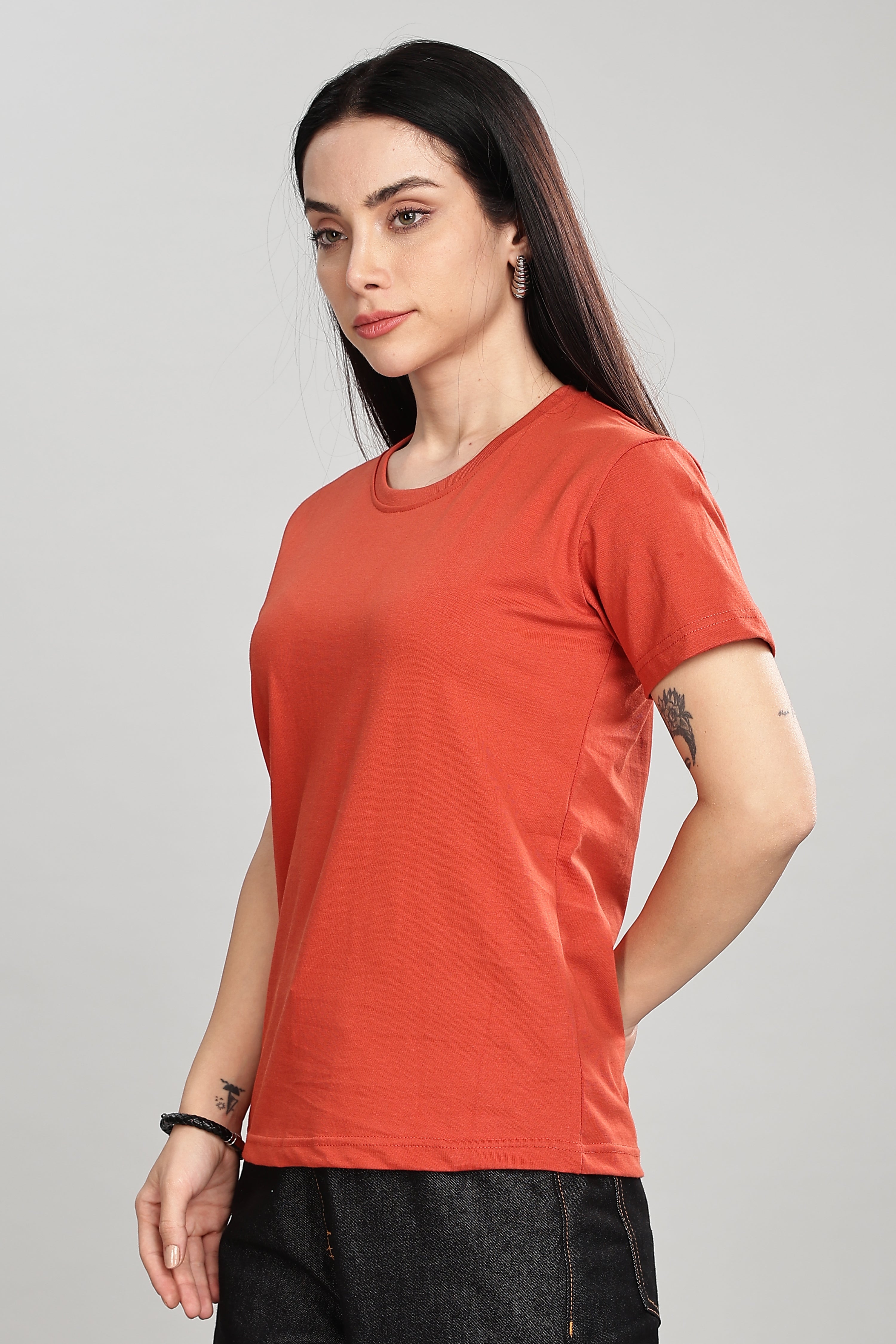 Rust Orange Cotton Half Sleeve T-Shirt