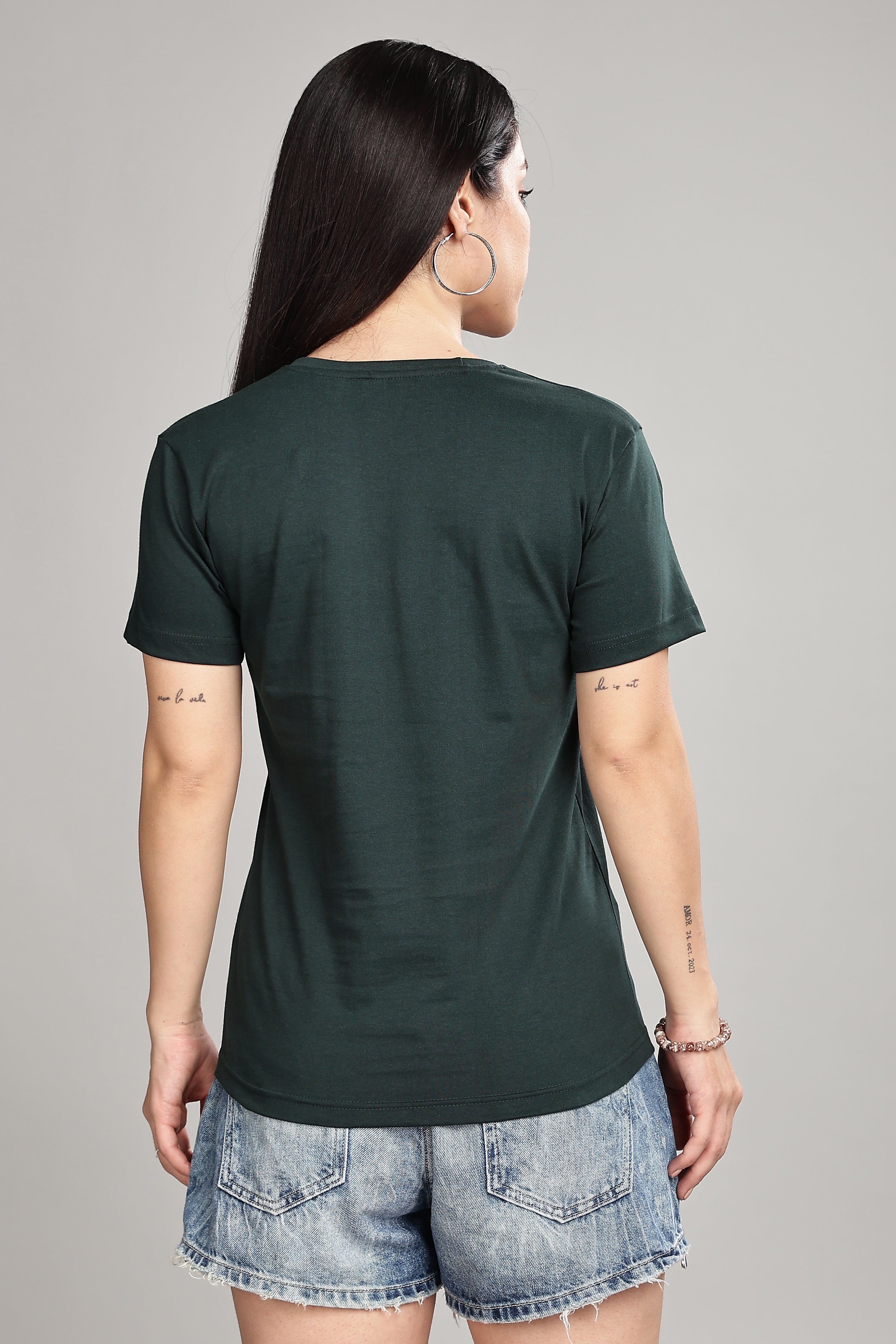 Bottle Green Cotton Half Sleeve T-Shirt