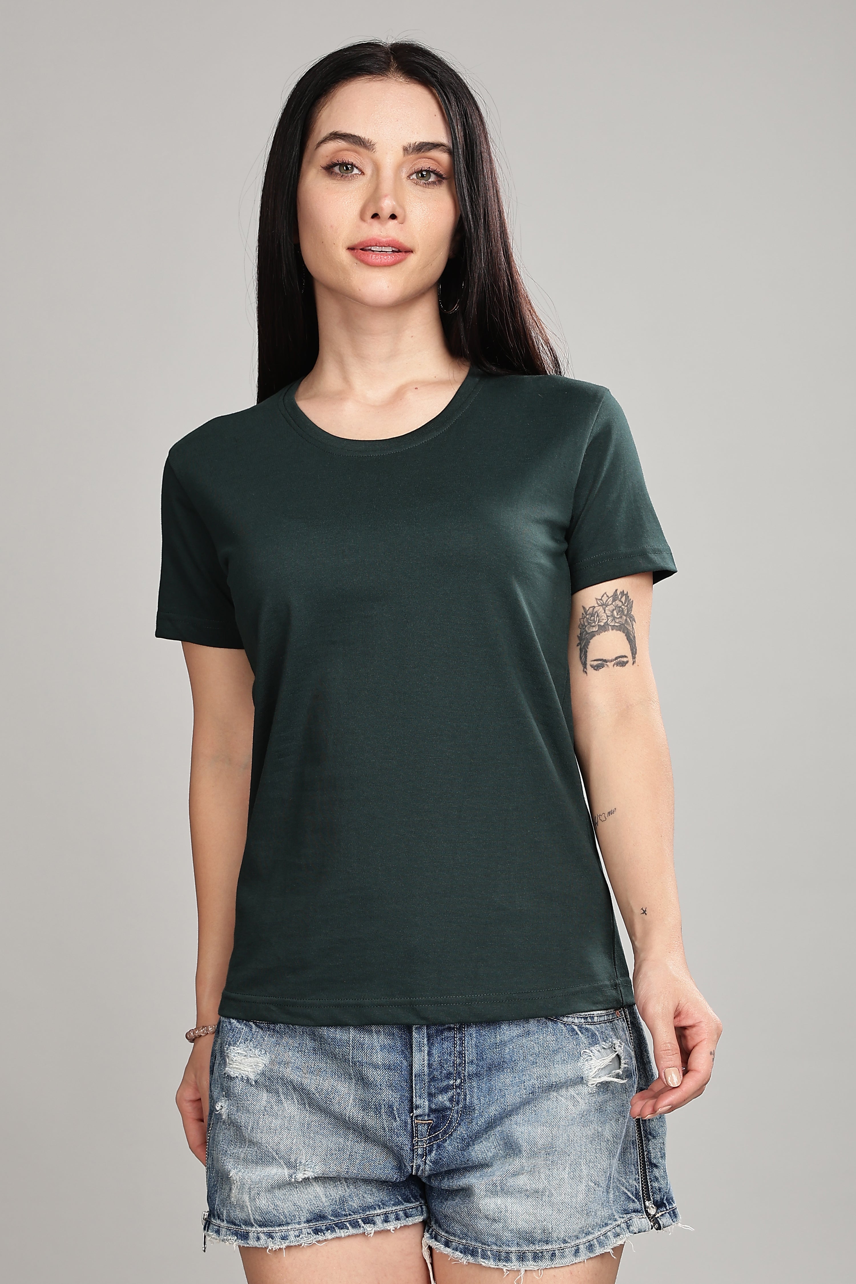 Bottle Green Cotton Half Sleeve T-Shirt