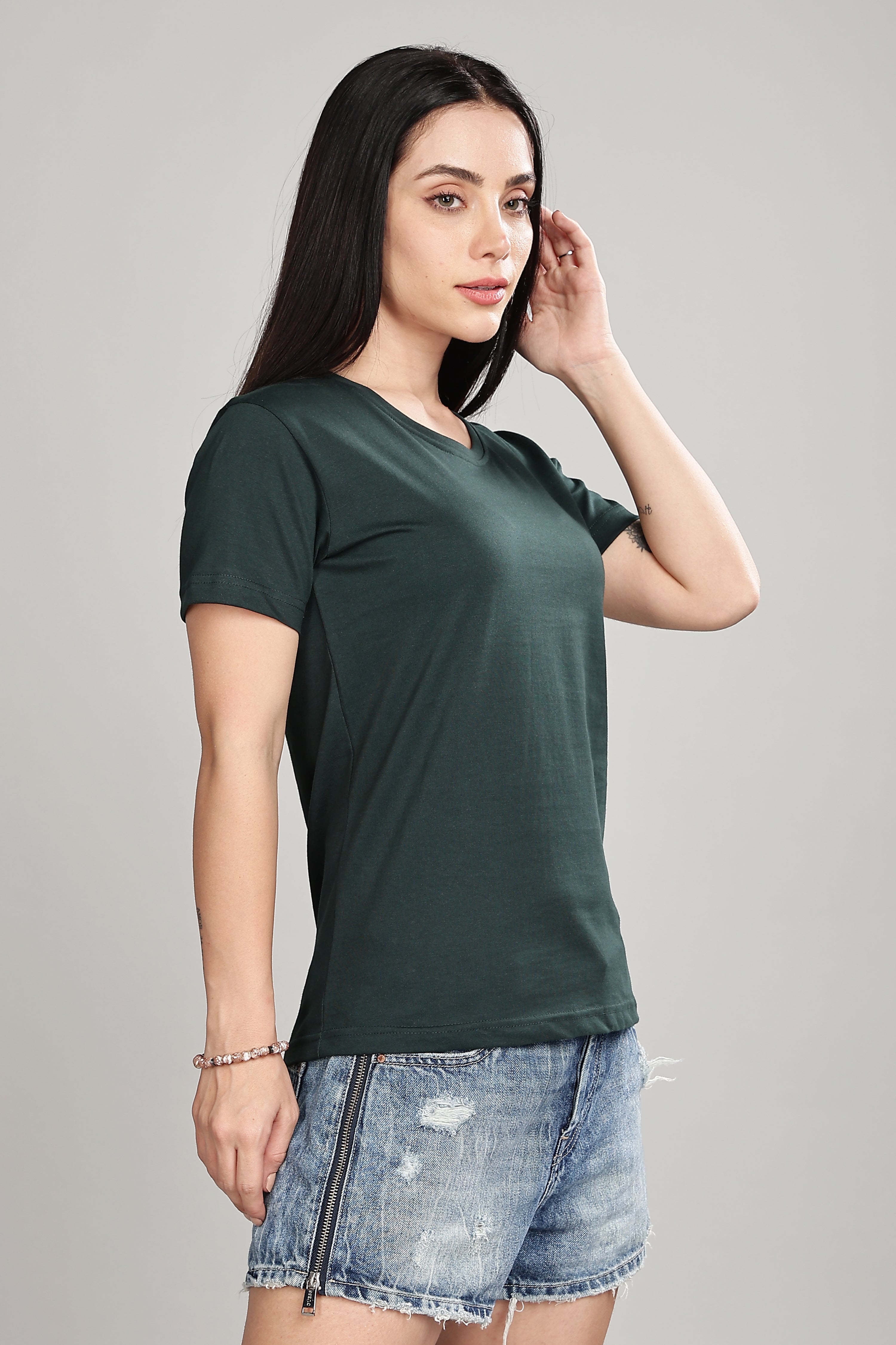 Bottle Green Cotton Half Sleeve T-Shirt