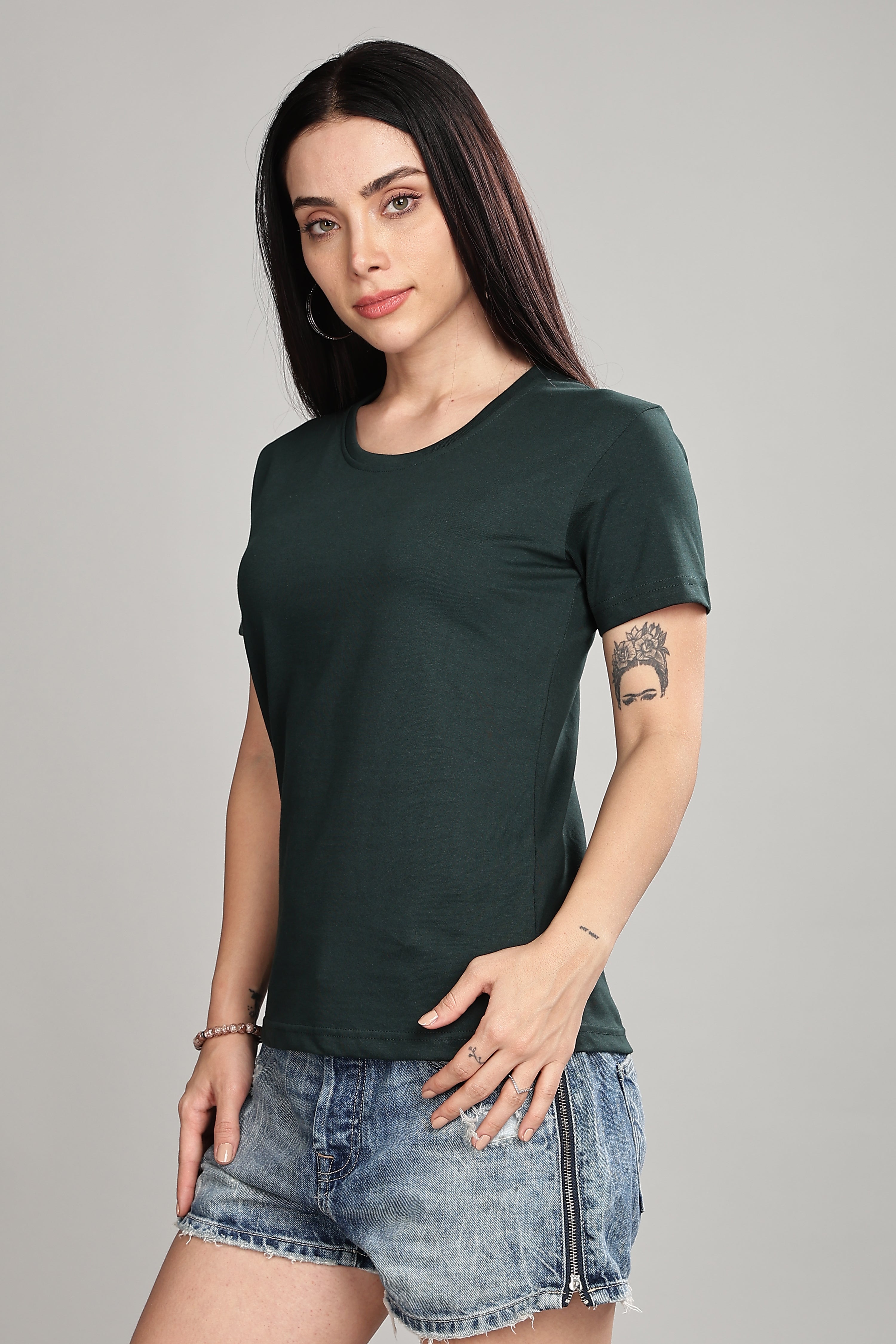 Bottle Green Cotton Half Sleeve T-Shirt