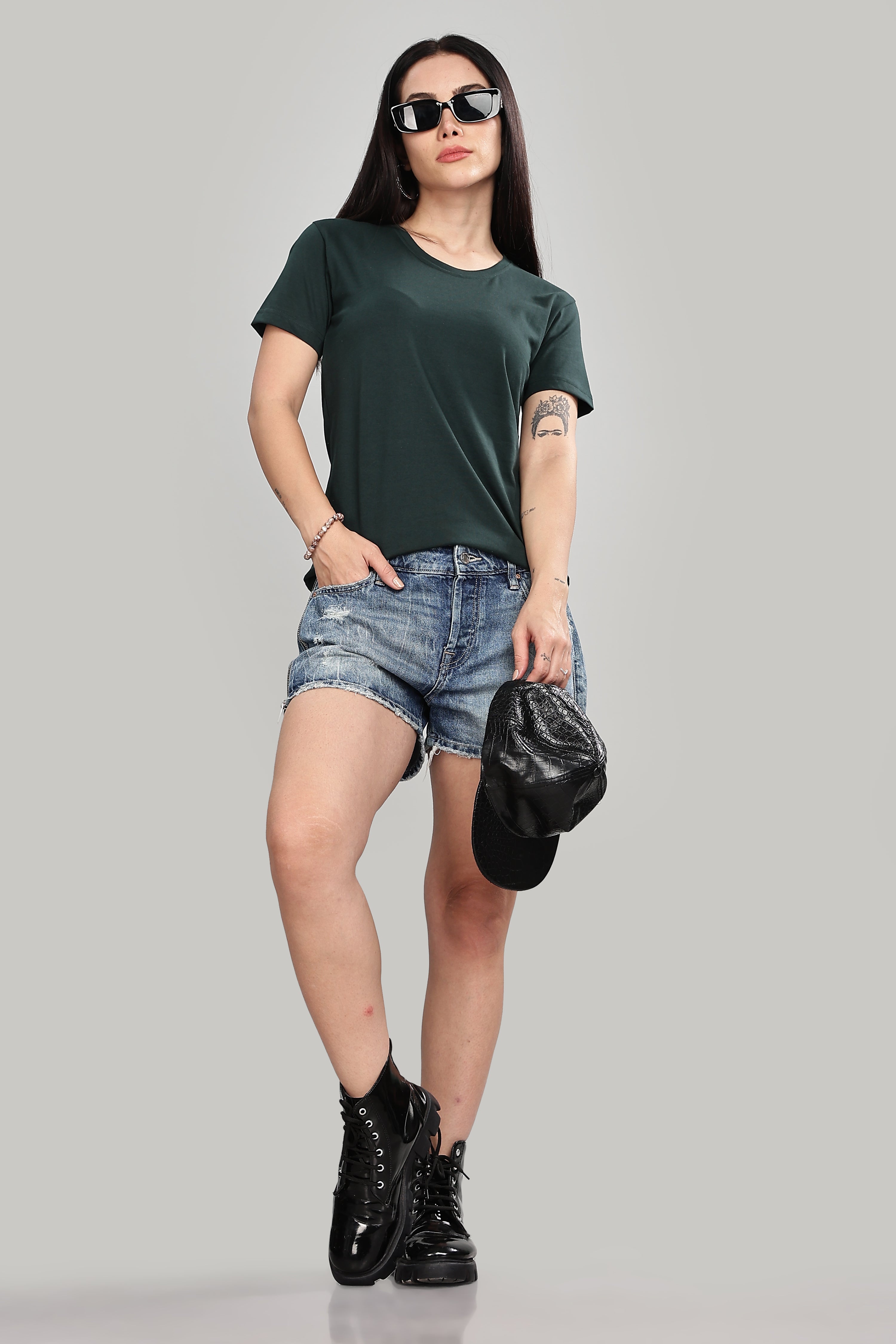 Bottle Green Cotton Half Sleeve T-Shirt