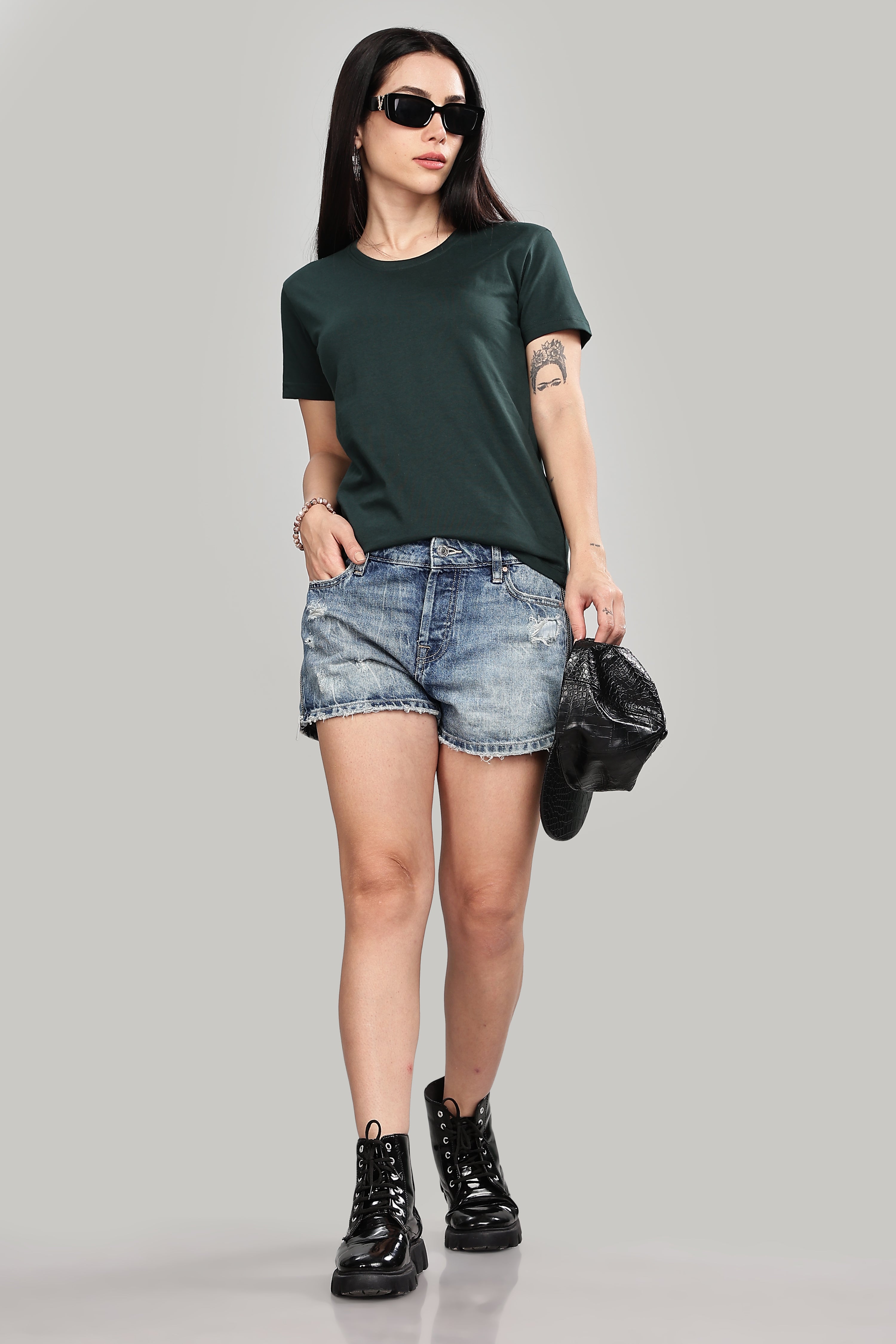 Bottle Green Cotton Half Sleeve T-Shirt